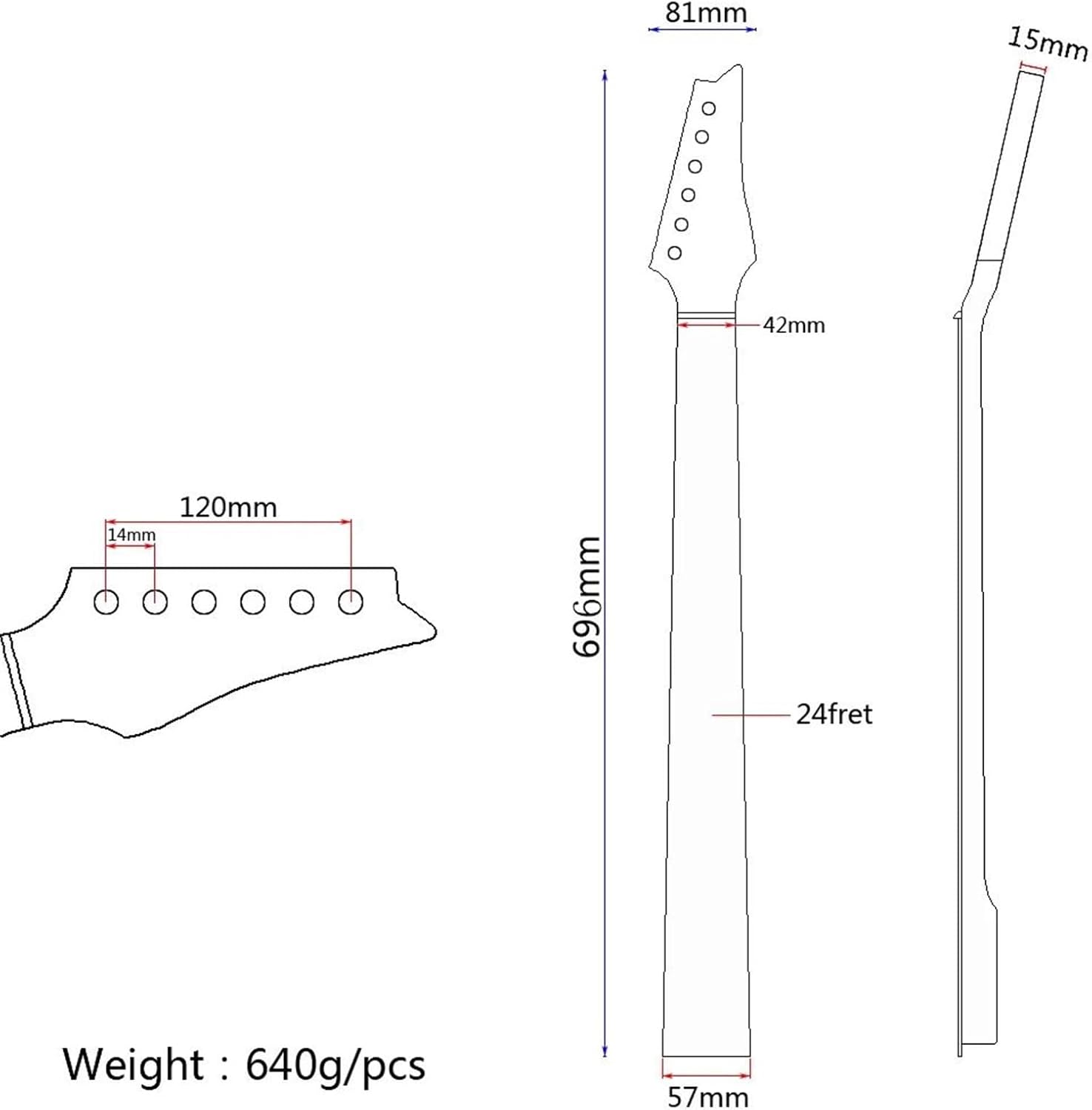 Replacement Guitar Neck Electric Guitar Neck Maple Head Rosewood Fretboard 24 Fret For Parts Replacement Black