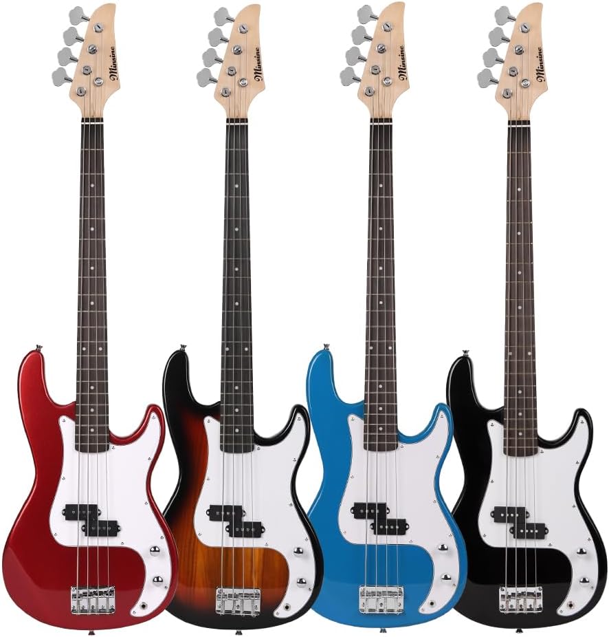 Electric Bass Guitar 4 Strings Full-Size Standard Bass PB-Style Beginner Kit Black for Starter with Gig Bag Guitar Strap and Guitar Cable, MS-FD (black)