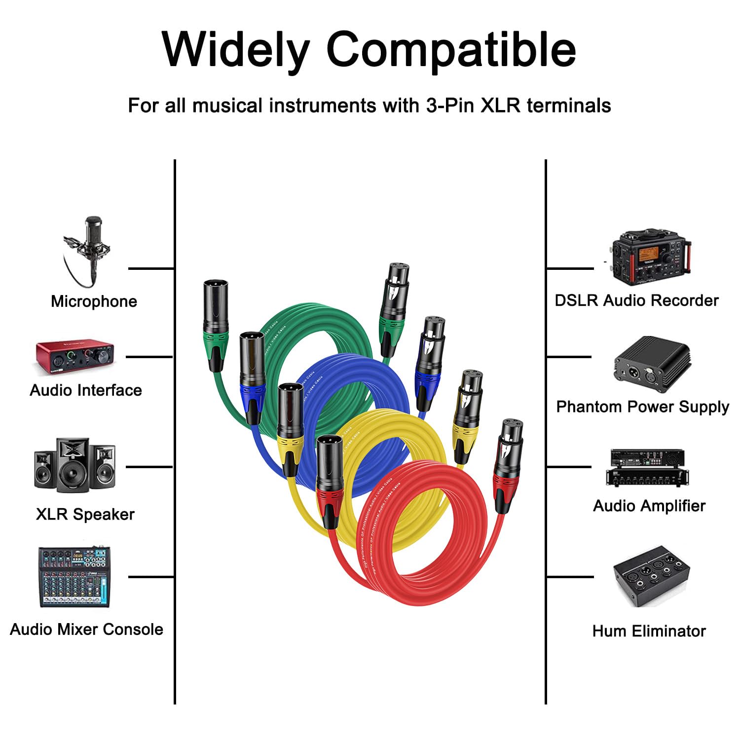4Pack-50FT XLR Male to XLR Female Cables, Professional Balanced Microphone Lead, Extension Mic Cable Cord (Blue, Red, Blue, Yellow)