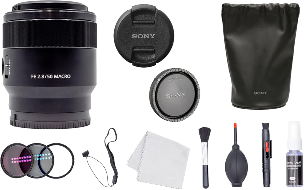 Sony FE 50mm f/2.8 Macro Lens + Cleaning Kit + Lens Filter Kit (Renewed)