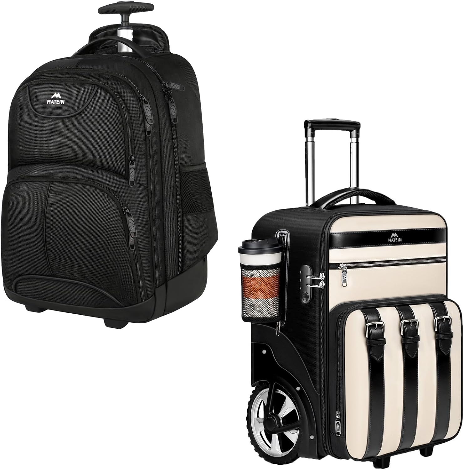 MATEIN Rolling Backpack for Women with Large Wheels, Anti Theft Fashion Wheeled Travel Backpack Fits 17