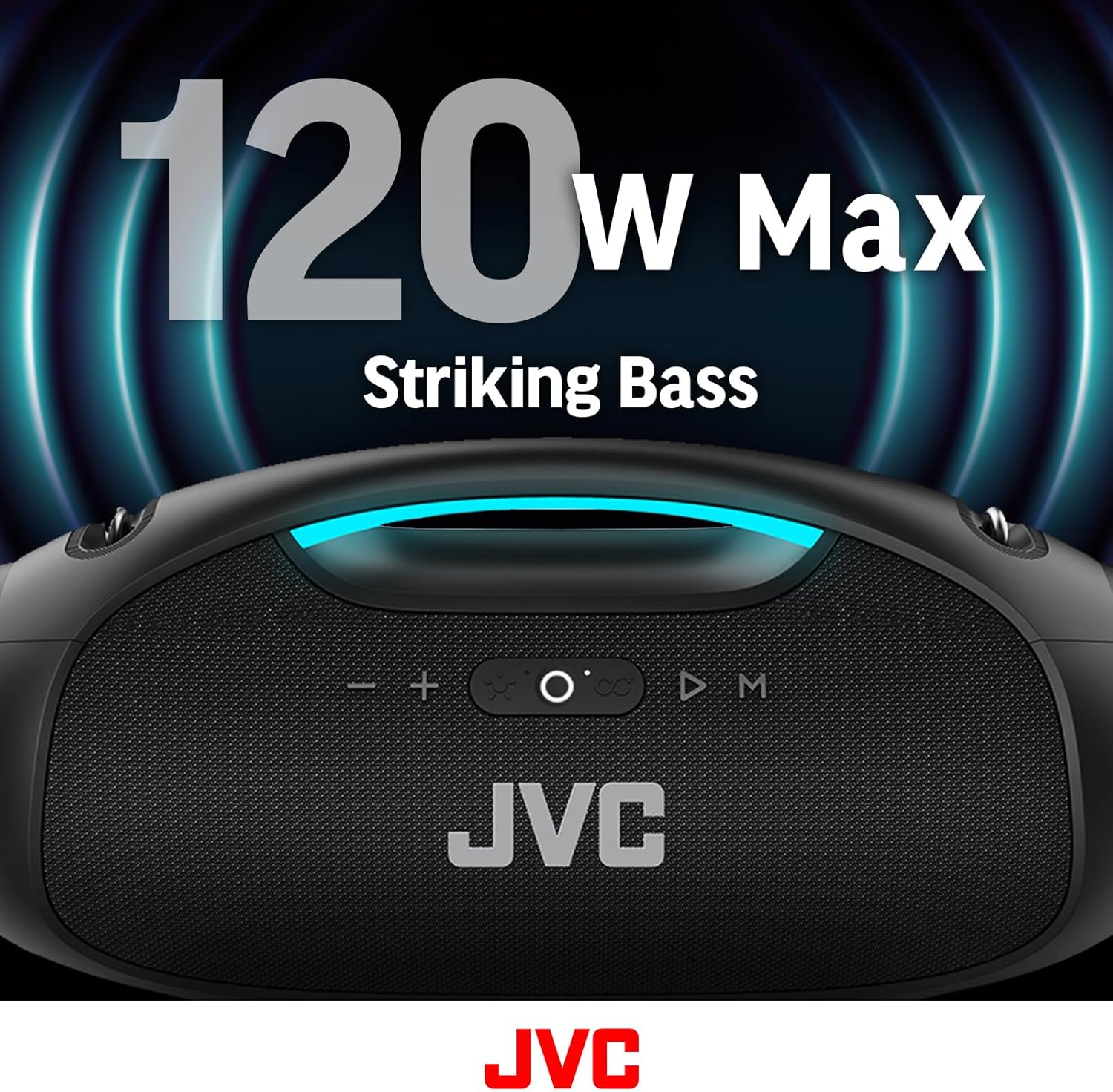 JVC Portable Wireless Bluetooth Speaker - 120W with Dual Woofer Deep Bass, RGB Lighting, Indoor/Outdoor Boombox, Bluetooth 5.3, IPX6 Water Resistant, USB-C, 11-Hr Playtime, 2 Sound Modes - SP-PA15BT