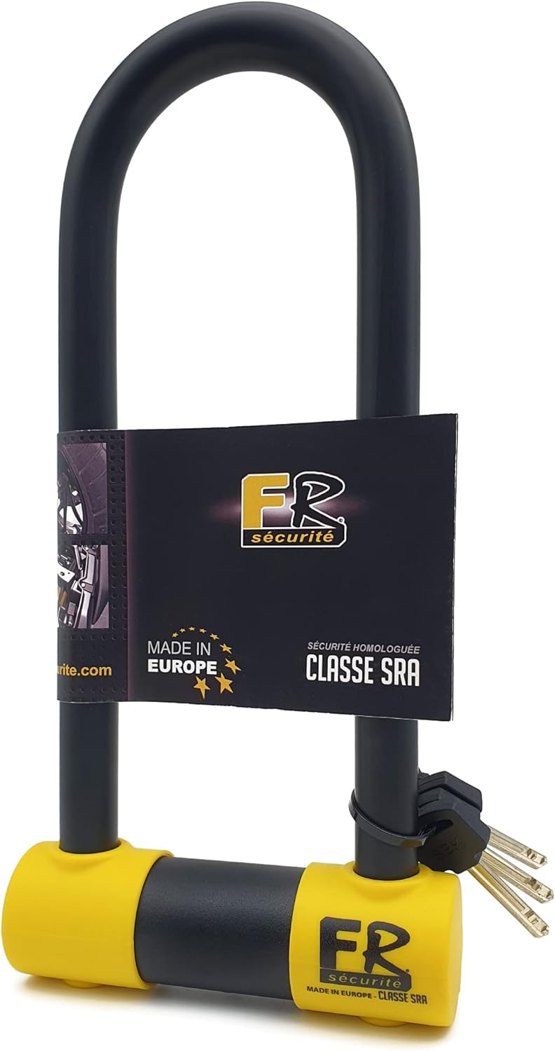 FR SECURITE FR85250 Anti-Theft Motorcycle SRA Approved High Security U ø18 Hardened Steel Double Lock with Anti-Pick Lock SRA U-Shaped Anti-Theft for Motorcycle, Scooter Bike, 85 x 250 mm