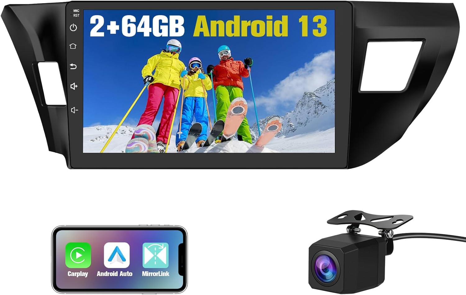 Car Radio Upgrade for Toyota Corolla 2014 2015 2016 Android 13 2GB+64GB Car Stereo Replacement Head Unit with CarPlay Android Auto10 Inch Touchscreen with Bluetooth/GPS/FM/AM/BackCamera