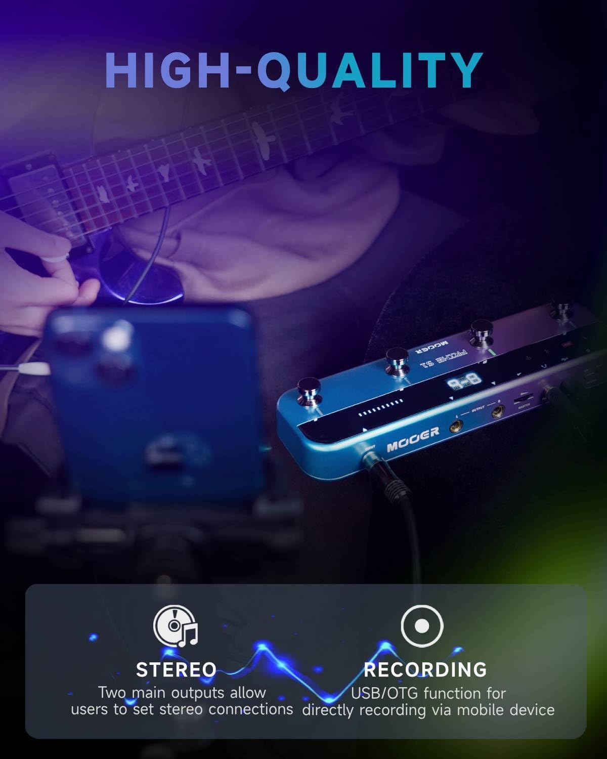 MOOER S1 Multi-Effects Processor, Stereo Electric Guitar Pedals with Wireless Footswitch Controller 2 IN 1 126 Guitar Effects Tuner 10 Metronome 40 Drum Machine 80s Looper OTG USB Recording