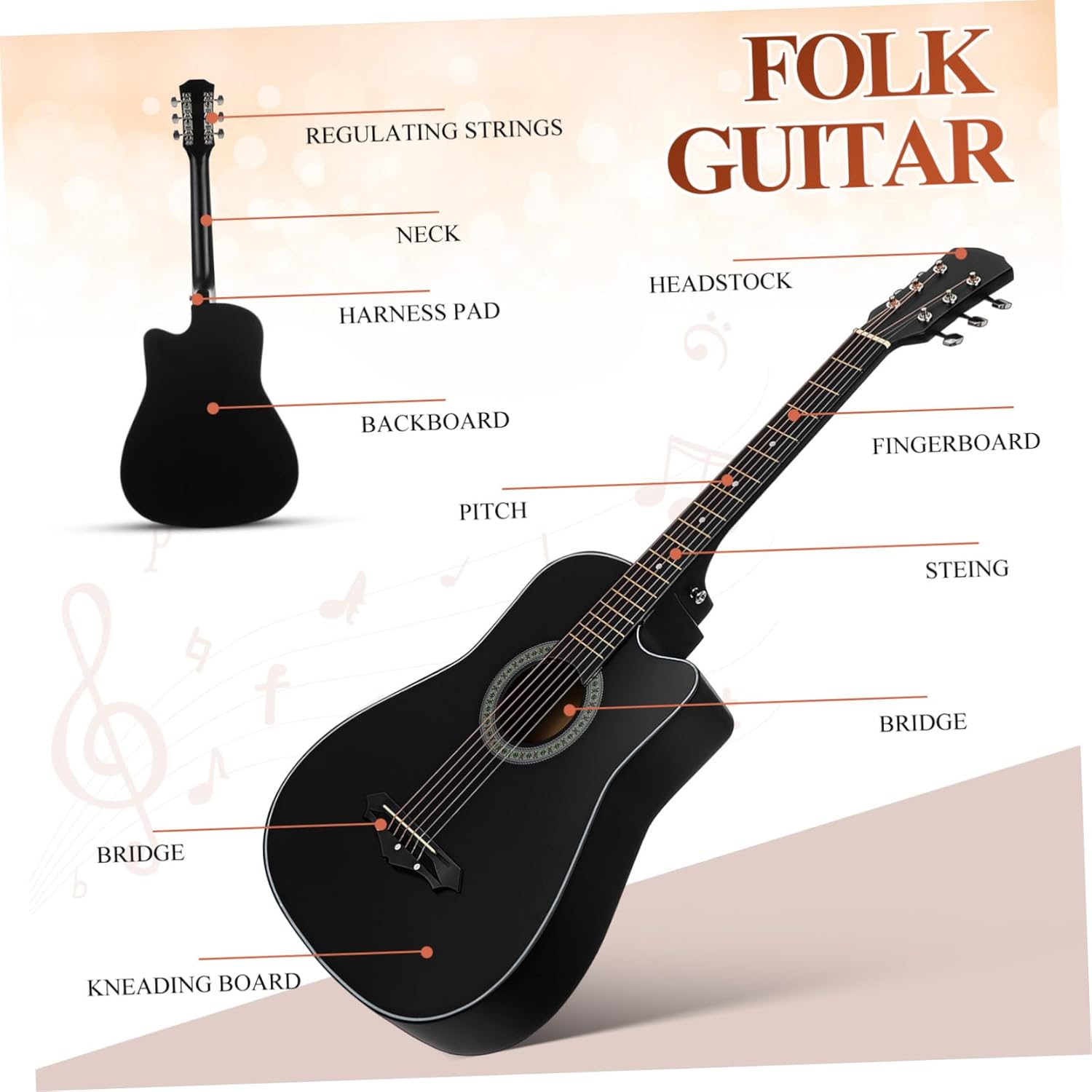 Luxshiny Beginner Acoustic Guitar Kit for Adults Teens with Cutaway Basswood Body Comfortable Ergonomic Design Tone Complete Starter Including Bag Strap Tuner Picks and Pickguard for