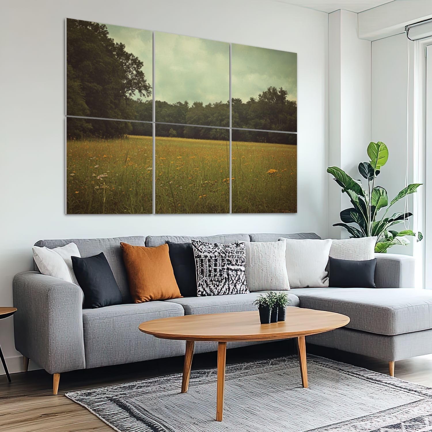 6 Pack Art Acoustic Panels Sound Absorbing Flowers Landscape Field Of Wildflowers Dense Overcast Sky Grass Decorative Soundproof Wall Panels Self Adhesive for Recording Studios Office 72