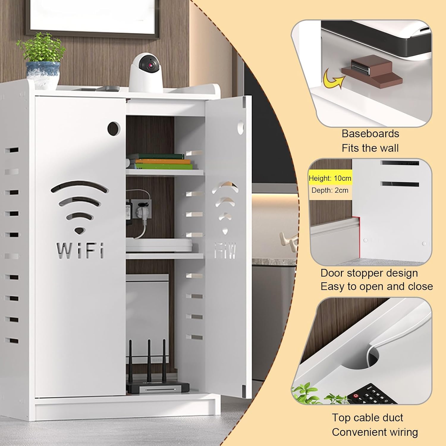 WiFi Router Storage Cabinet with Adjustable Shelves, Floor Standing Router Decorative Storage Box, Modern Standing Cabinets for Bathroom Living Room (no backplane)(Black,50*25*60cm/20*10*24in)