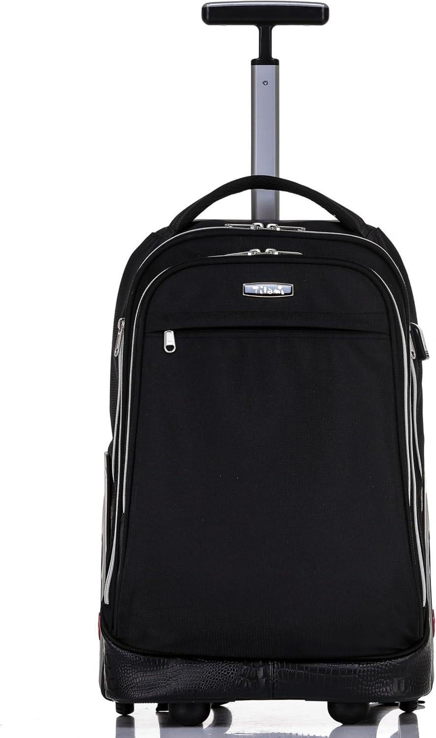 NEW TILAMI 19 inch Rolling Backpack Teens Rolling Backpack Cute Wheeled Laptop Backpack Bookbag Roller Travel Bag College, Pure Black