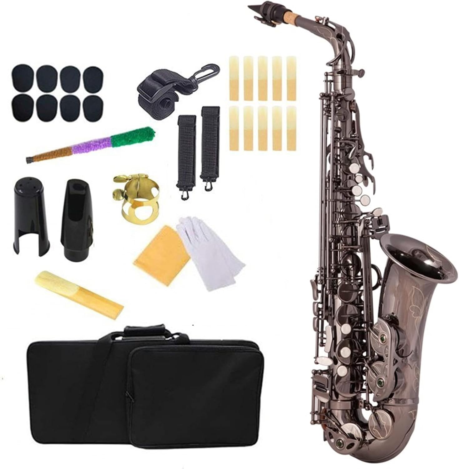 EB Alto Saxophone Sax Brass Lacquered 802 Key Type Woodwind Instrument with Padded Carry Case