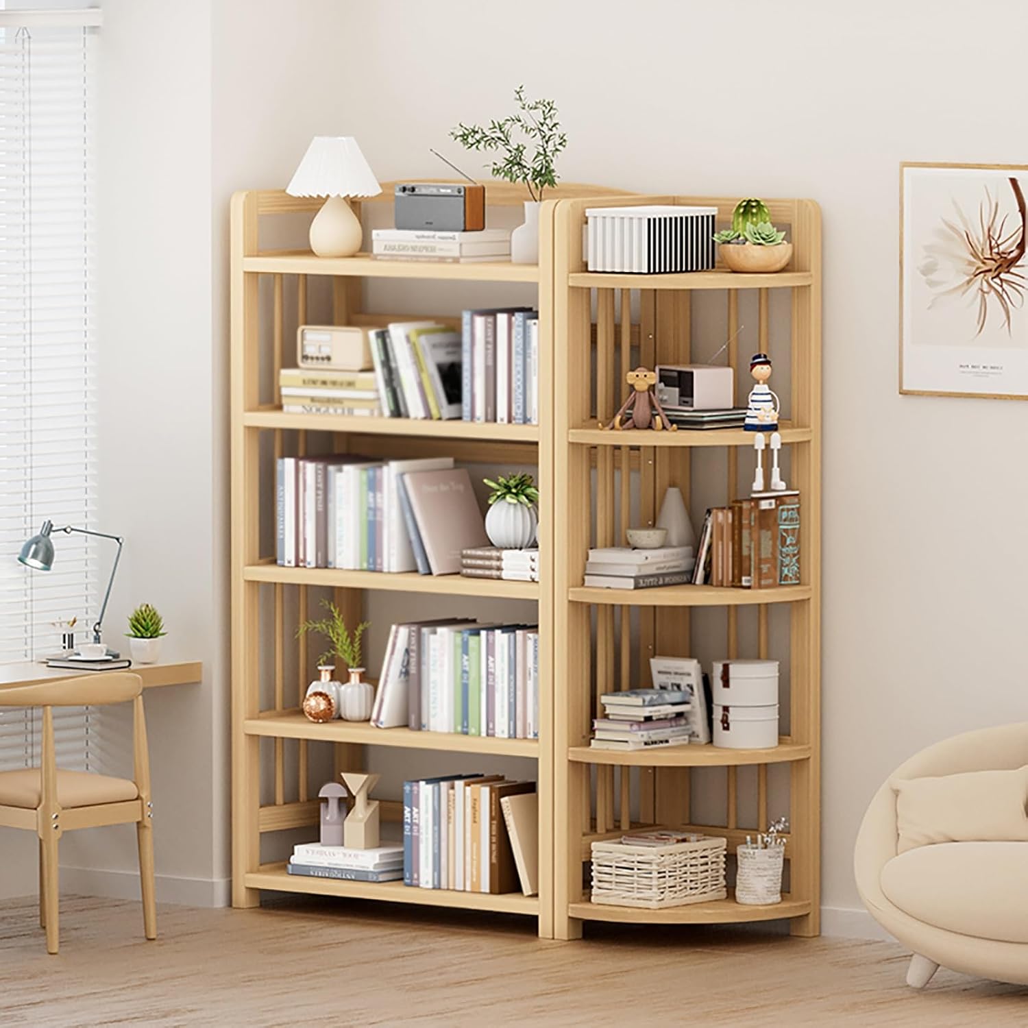 Corner Bookshelf Etagere Bookcase, Curved Decorative Storage Freestanding Display Shelf Stand, Floor Standing Rack, for Home Office, Living Room, Bedroom(80cm/31.5in)