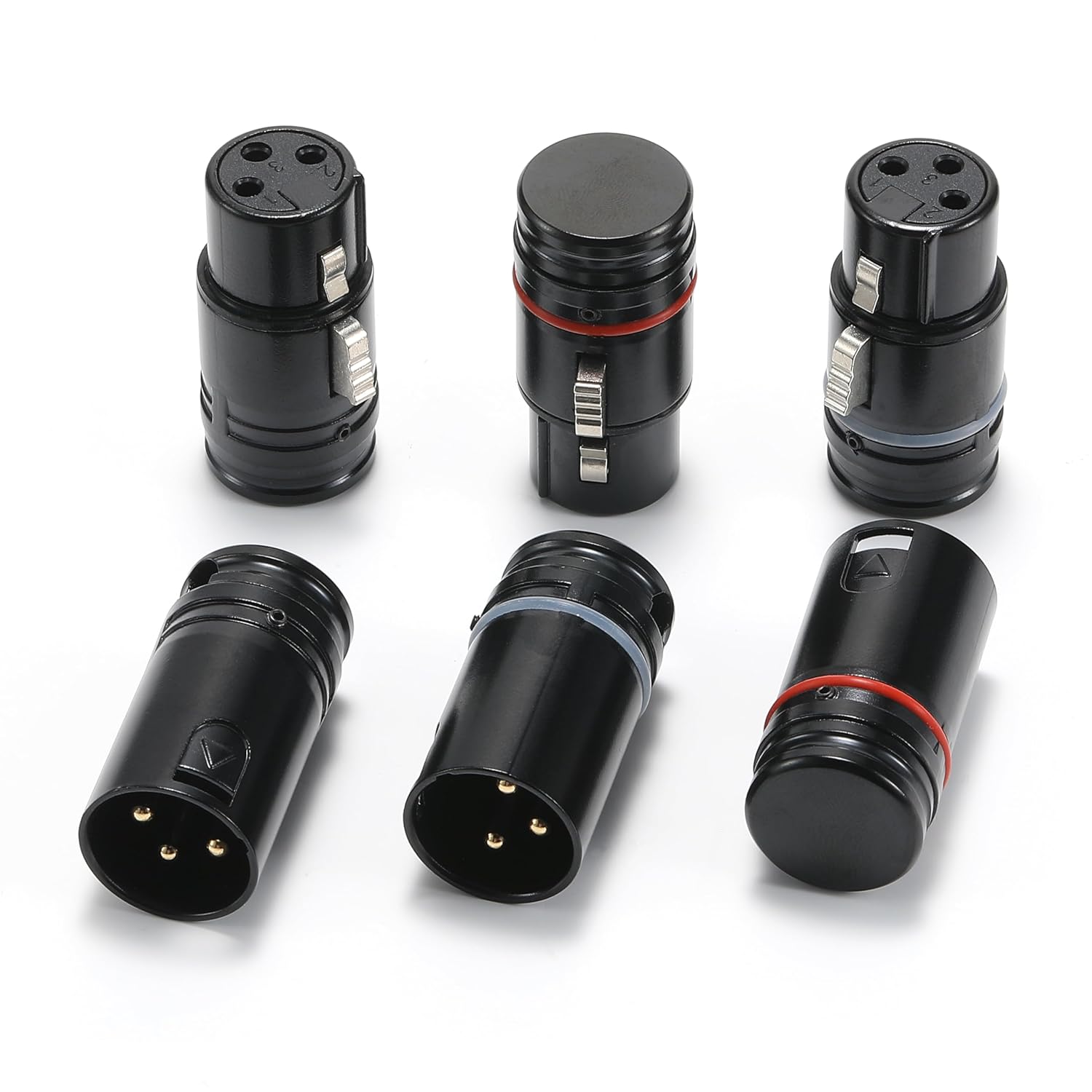 10PCS Low Profile Right Angle XLR Cable Connector Gold Plating 3 Pin, 90°-360° Rotatable Adjustable Short Type XLR Plug with Wrench, for Camera, Microphone, Headphone Amp (5, (Female+Male)-White Ring)