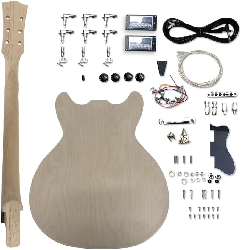 Semi-hollow Electric Guitar Kit, Maple Neck & Body, Rosewood Fretboard, 24.75