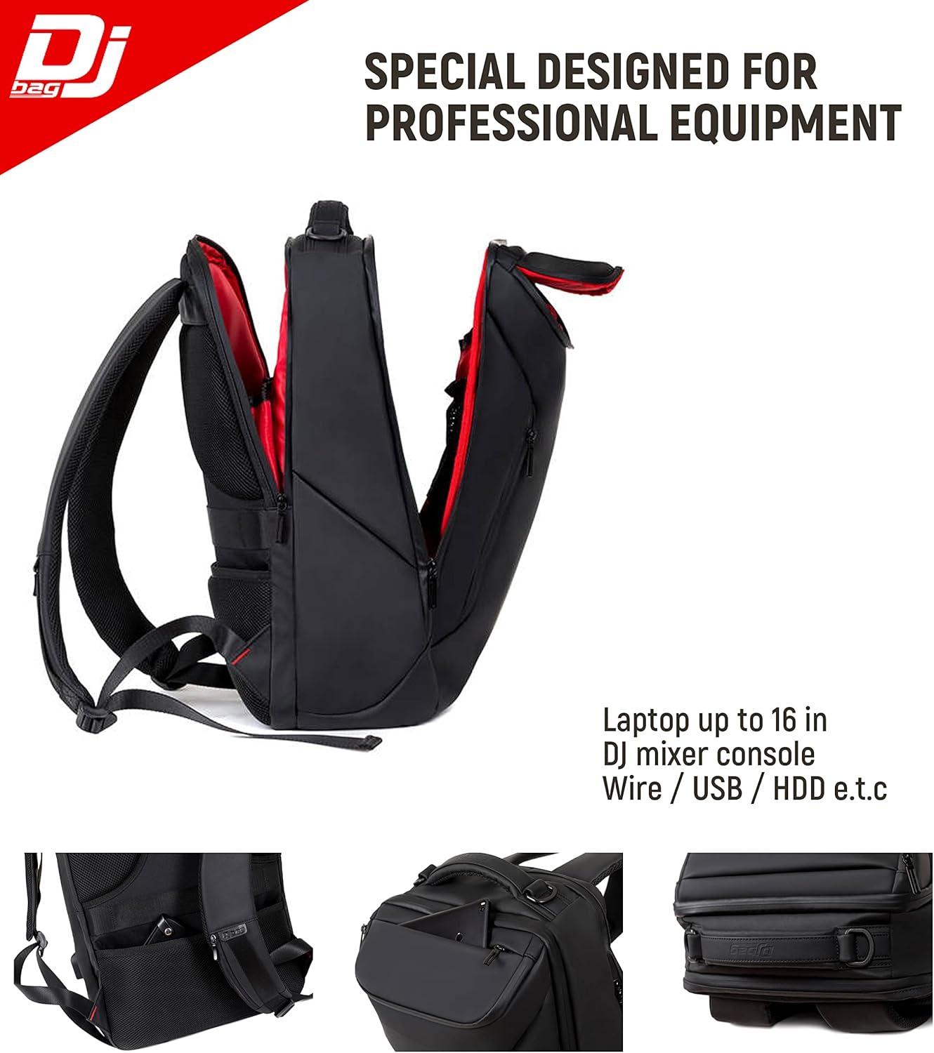 Urban DJBAG Backpack for DJs. Laptop up to 17in. Pioneer DJM, DDJ.Stanton Traktor Controller. Perfect for business travel. (int. 19.09 x 12.59 x 3.93 in., DJBAG Urban)