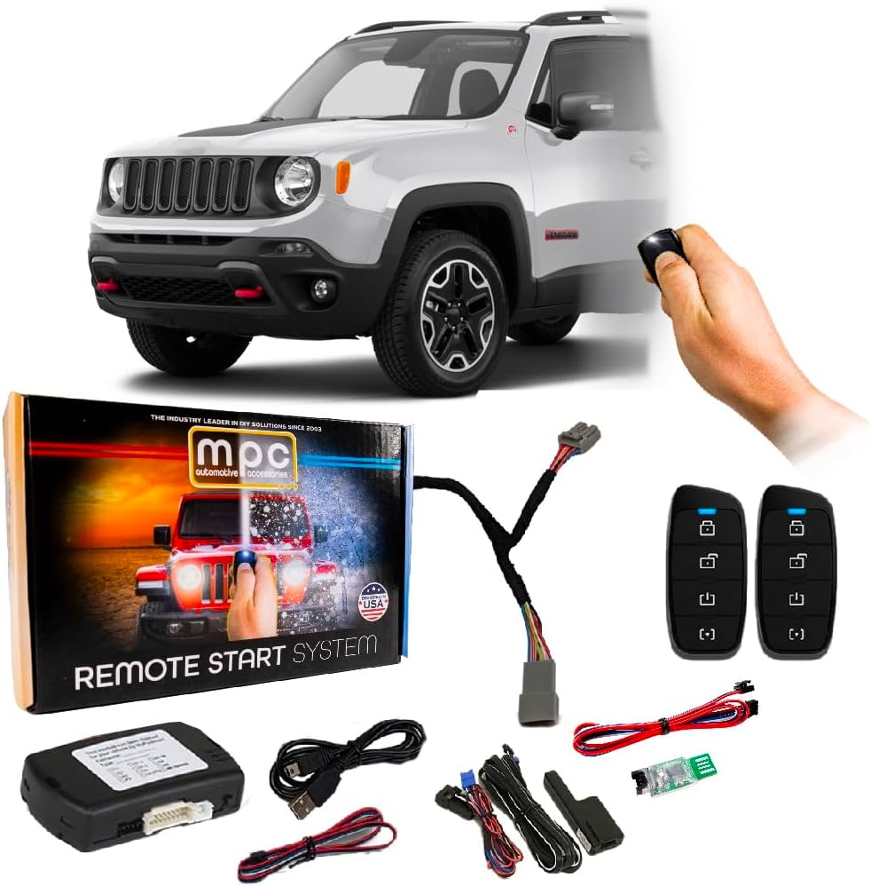 MPC 4-Button 2-Way Remote Starter Compatible with 2015-2017 Jeep Renegade |Gas| |Push-to-Start| Plugin T-Harness - FlashLink Updater