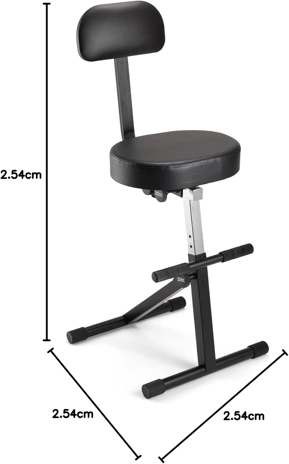 On-Stage DT8500 Guitar/Keyboard Throne (Seating for Keyboards, Pianos, Synths, Organs, and Guitars, Adjustable Height, Padded Backrest, Cushioned Seat, Built-in Footrest, Rubber Feet, Metal, Black)