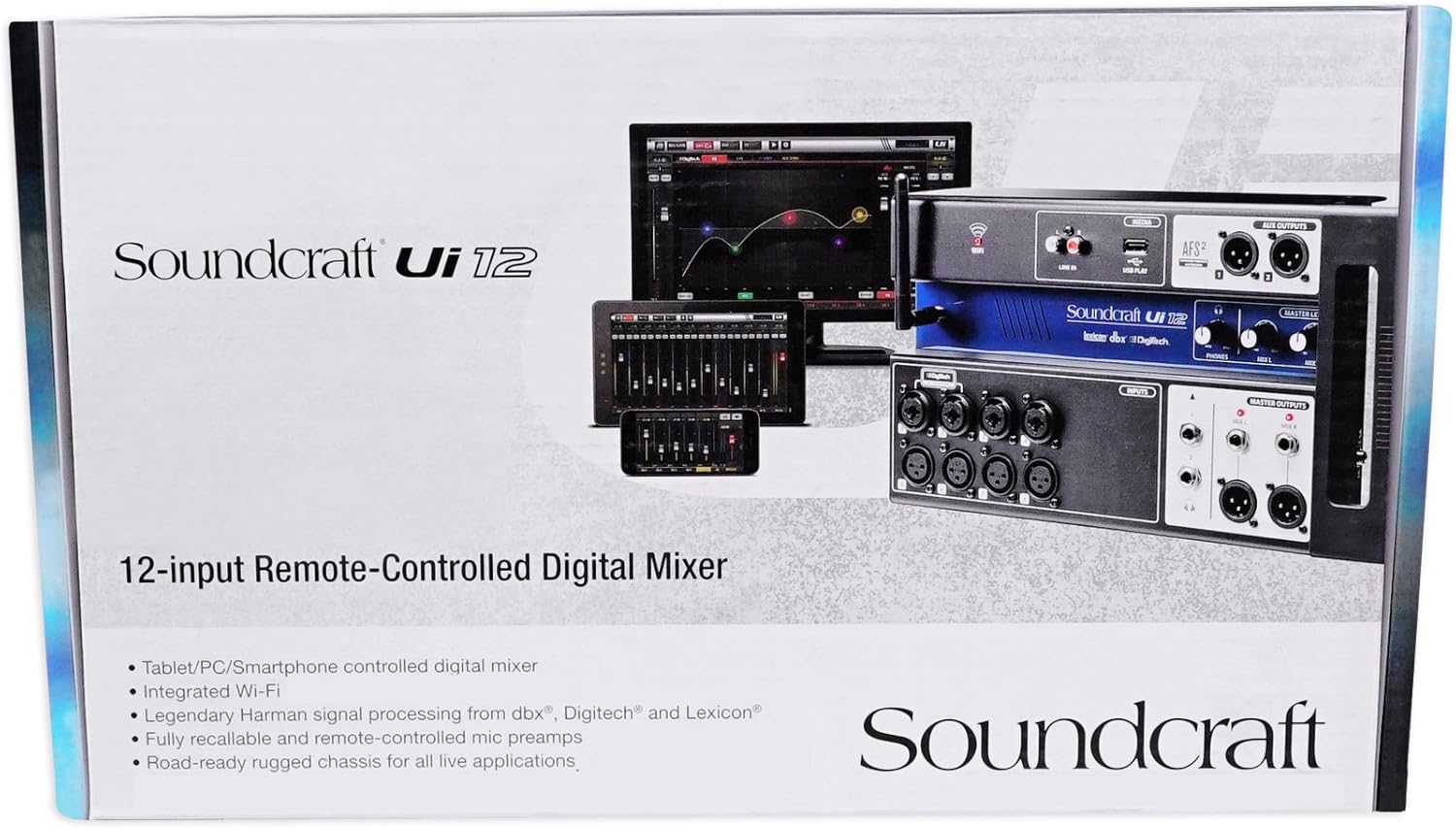 Soundcraft Ui12 12 Input Digital Mixer w/WifiwithApp ControlwithRecording Ui 12 Bundle with Rockville RCM01 Pro Studio Recording Condenser MicrophonewithMetal Shock Mount