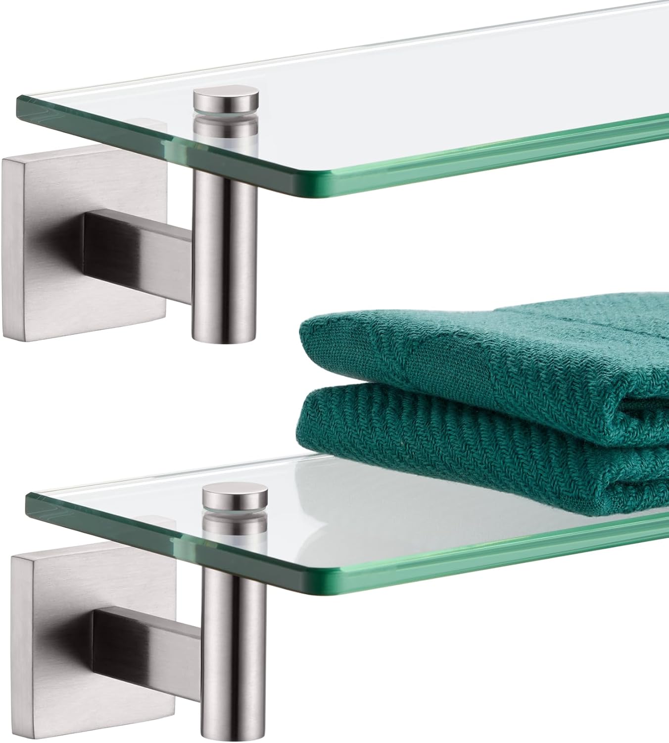 KOKOSIRI Floating Shelf Bathroom Wall Mount Shelves 16-Inch for Bedroom Living Room Kitchen Hanging Rack Brushed Stainless Steel 2 Pack B1105BR-L16-P2