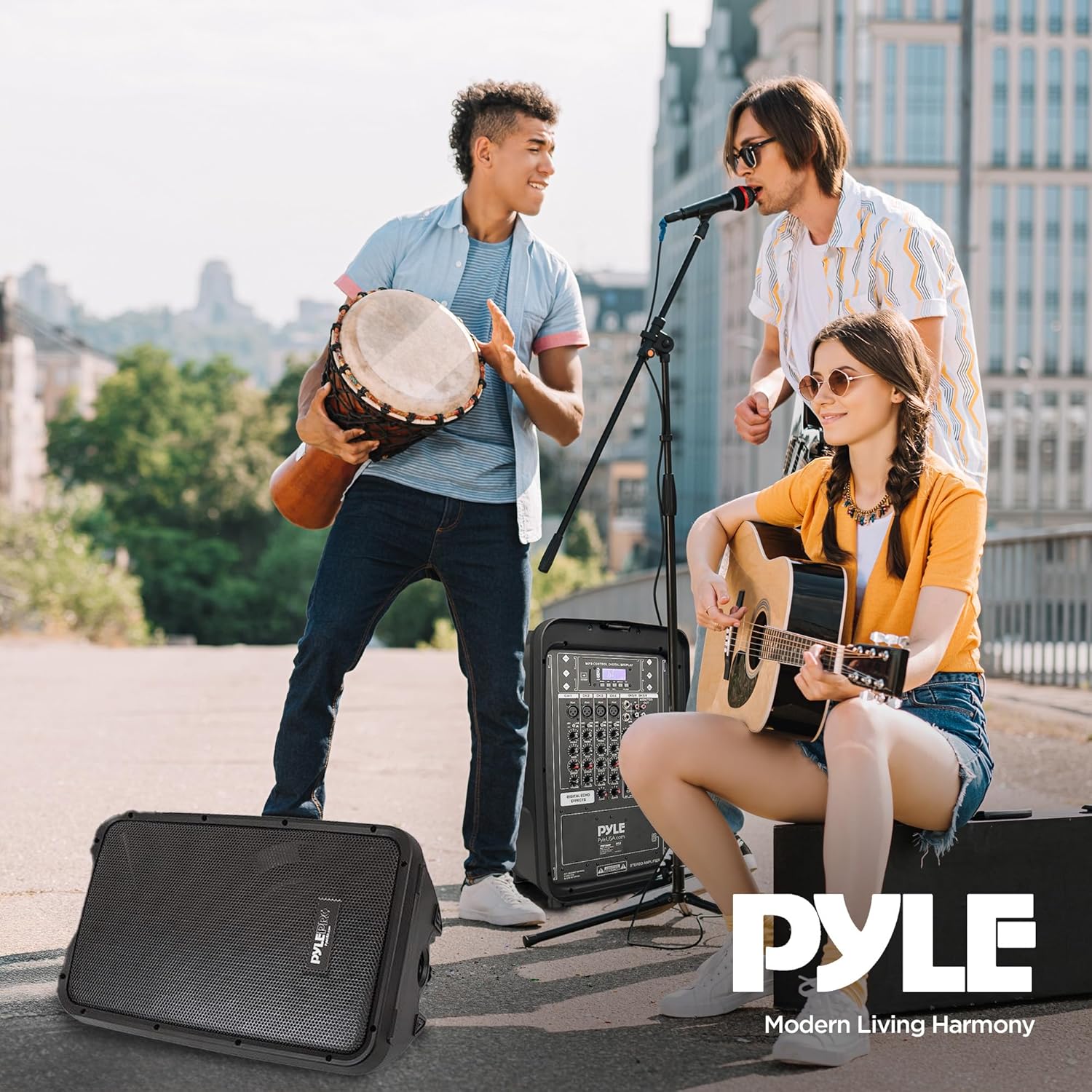 Pyle PA Speaker DJ Mixer Bundle - 300 W Portable Wireless Bluetooth Sound System w/ USB SD XLR 1/4