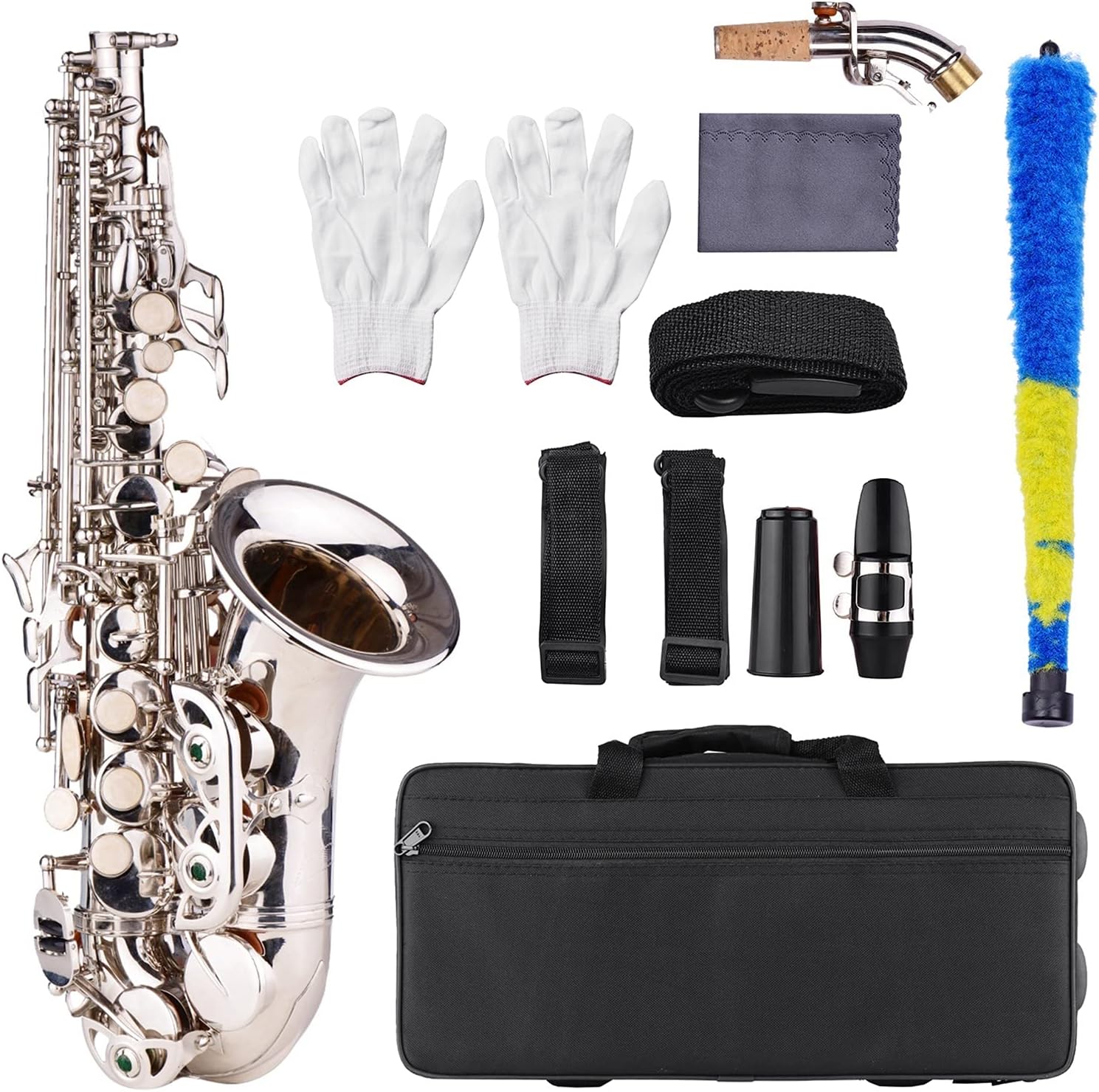 Saxophone Bb Bend Althorn Saxophone Sax Pearl White Shell Buttons Wind Instruments Brass Gold and Silver Sax Carve Pattern Student Saxophone (Color : Silver)