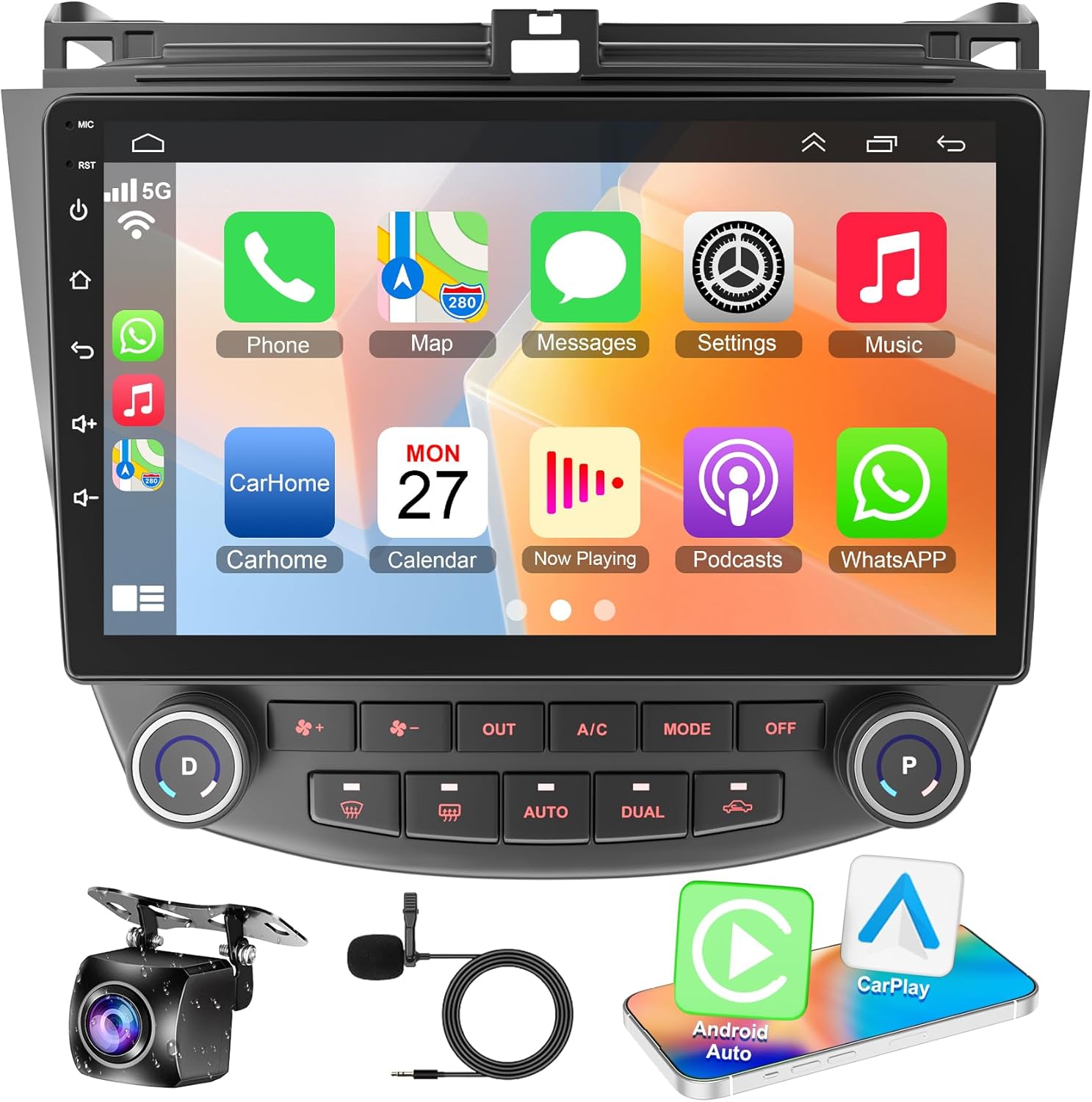 4GB+64GB 8-core Car Radio for Honda Accord 2003 2004 2005 2006 2007, 10.1 Inch Touch Screen Support Wireless CarPlay & Android Auto, Bluetooth 5.2, GPS & WiFi, Backup Camera Car Stereo, Android 13