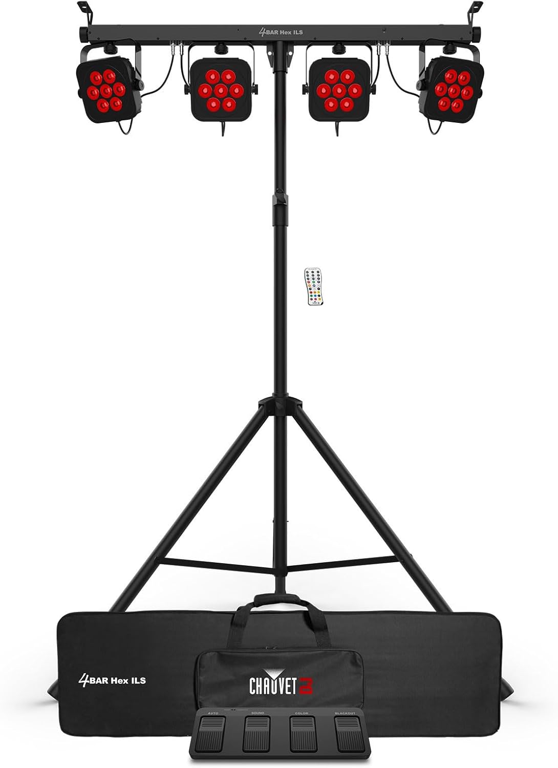 Audiosavings Bundle:(1) Chauvet DJ 4BAR HEX ILS RGBAW+UV LED Wash Lighting System w/Stand+Footswitch+Bag