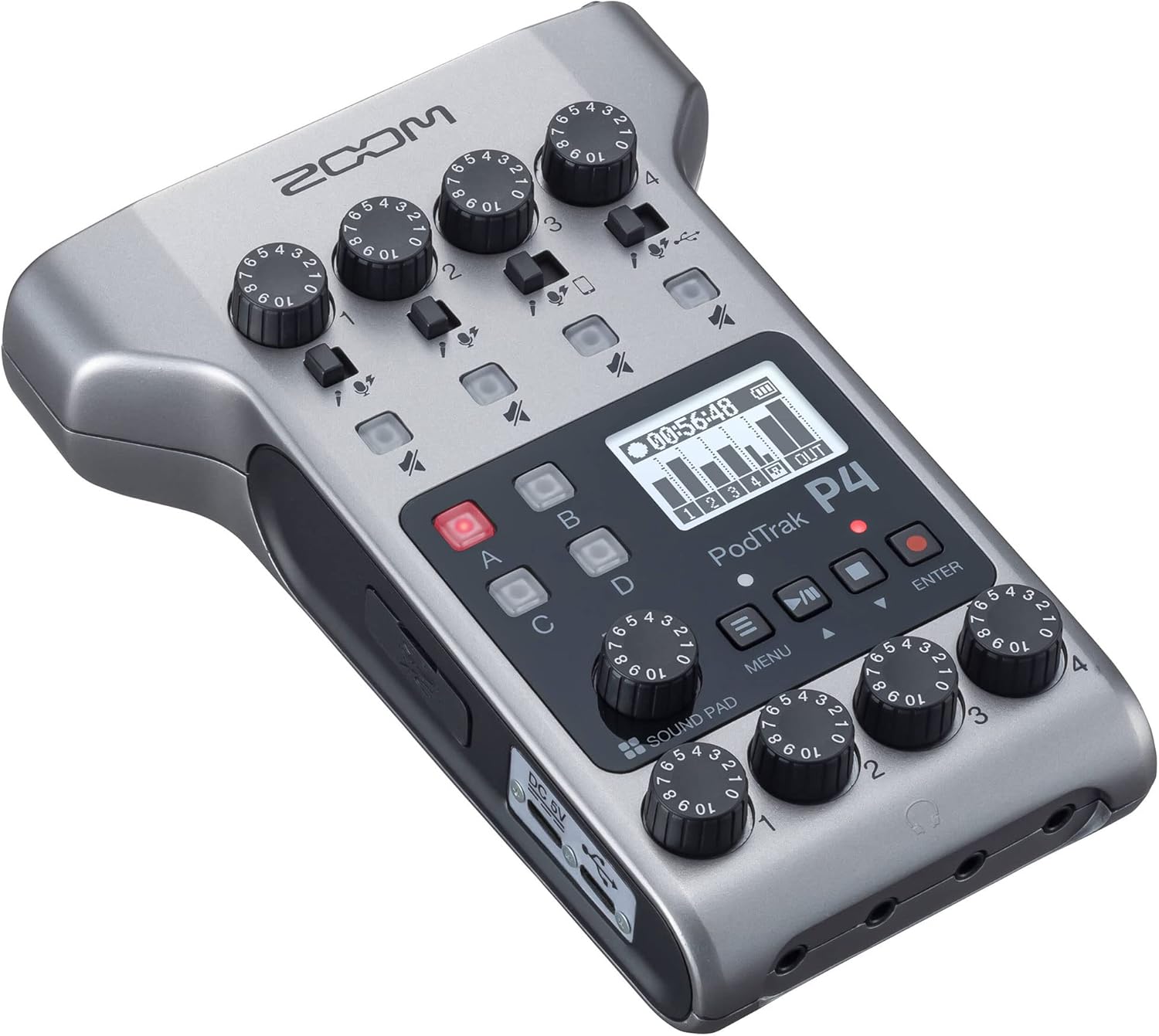 Zoom PodTrak P4 Portable Multitrack, 4 Microphone Inputs, 4 Headphone Outputs, & BTA-2 Bluetooth Adapter