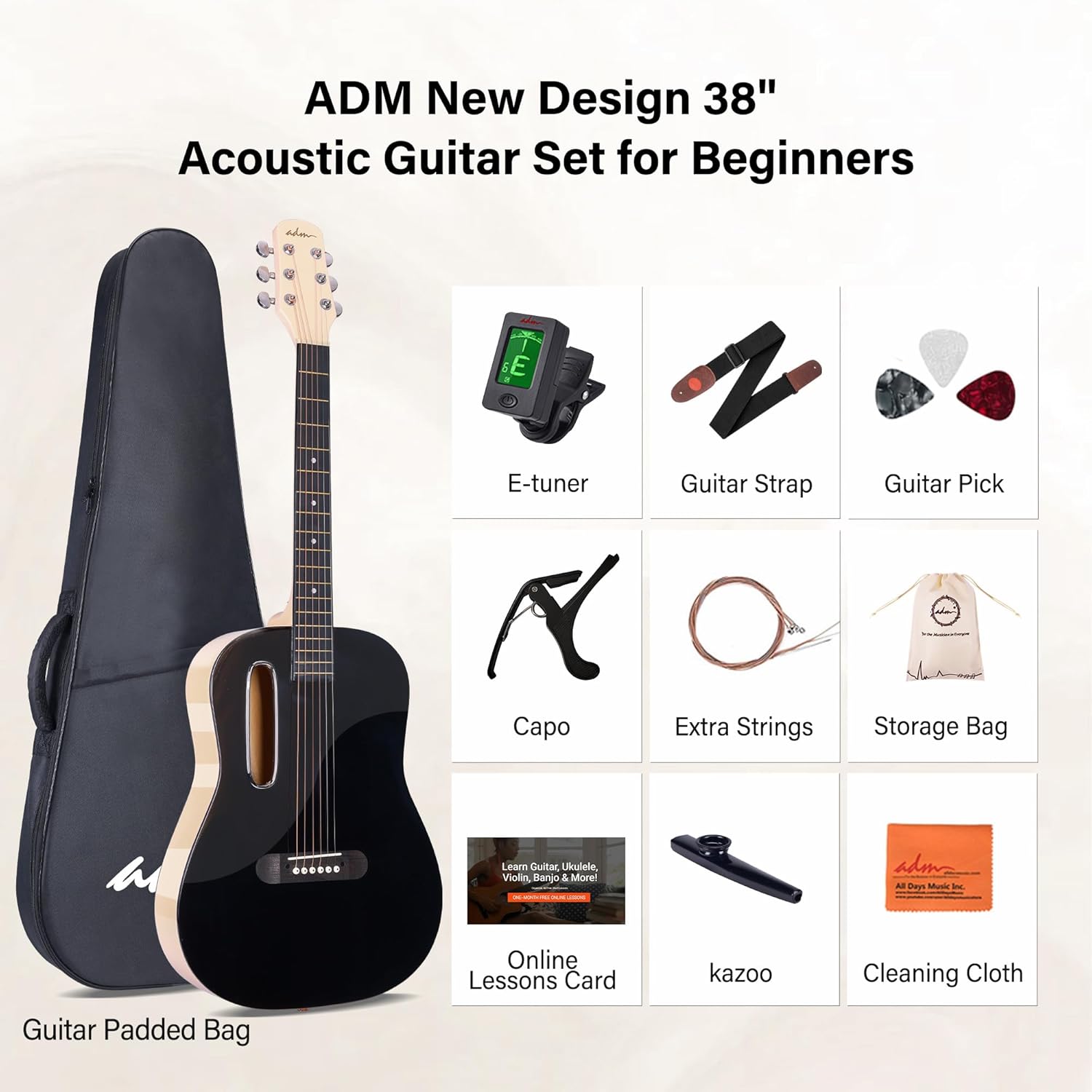 ADM Acoustic Guitar Kits for Beginners Adults - 38