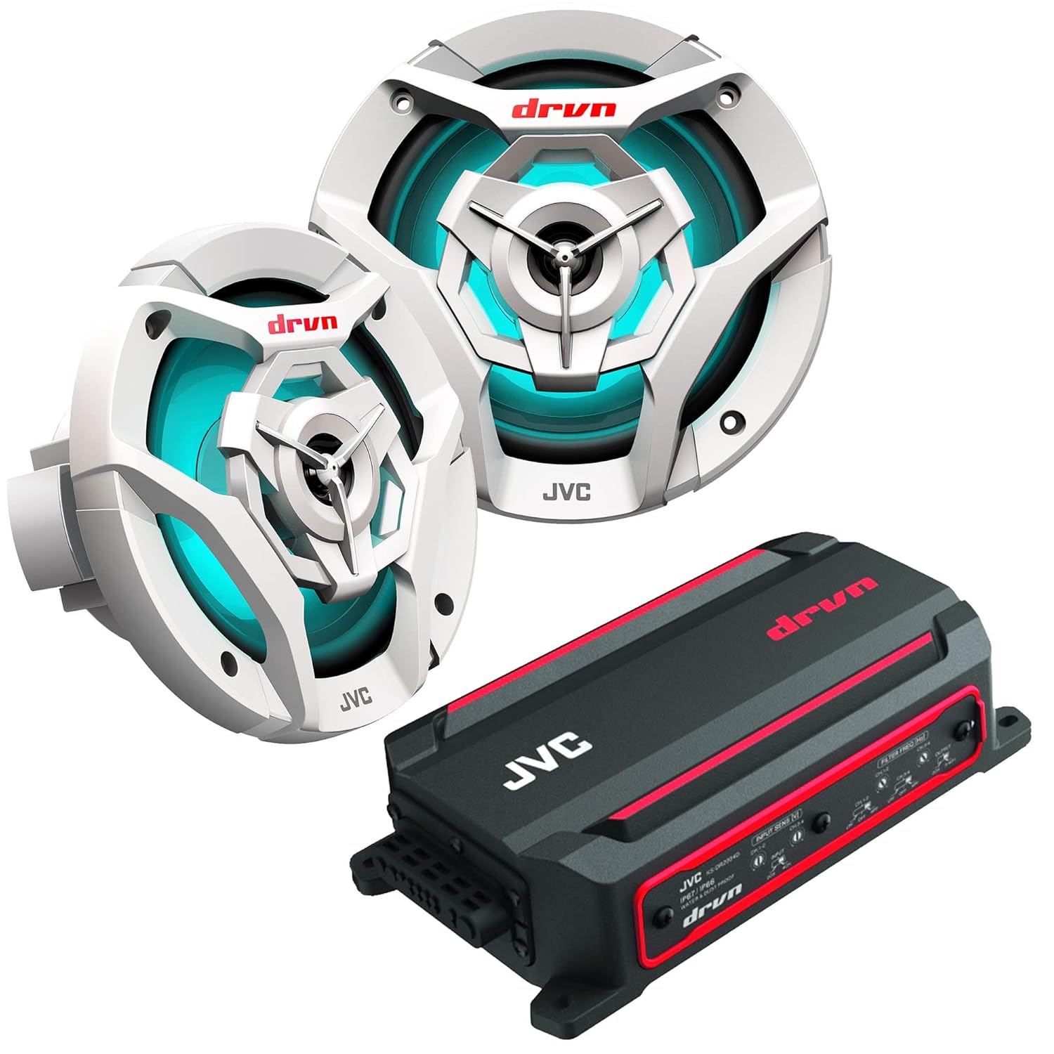 JVC KS-DR2004D 4-Channel Compact Digital Amplifier 50W RMS x 4 @ 4 ohms with 2 Pairs CS-DR621MWL 6.5