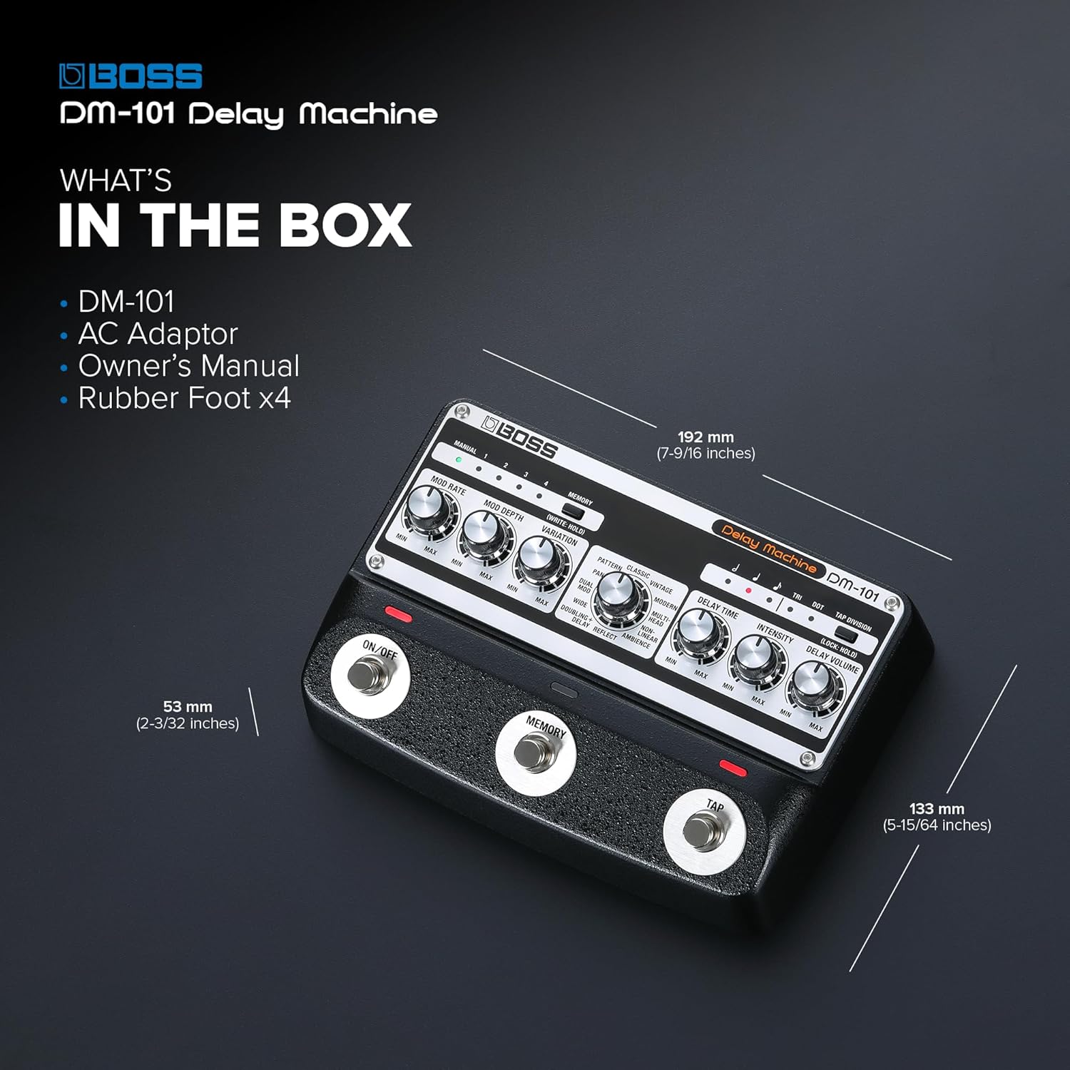 BOSS DM-101 Delay Machine | Ultimate Analog Delay Pedal with Advanced Technology | Warm, Saturated and Highly Musical Sound | 12 Different Modes | Stereo Operation | 127 User Memories