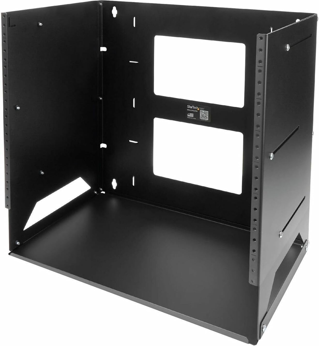 StarTech.com 2-Post 8U Open Frame Wall Mount Network Rack with Built-in Shelf, Wall Mount Data Rack with Adjustable Depth for AV / Computer / IT Equipment, TAA Compliant Server Rack (WALLSHELF8U)