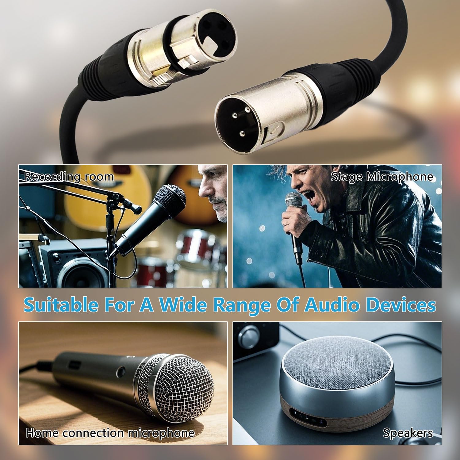 (4-Pack) 50 Foot, XLR Microphone Cable 3-pin XLR Speaker Cable Male to Female Balanced Mic Cable, Black