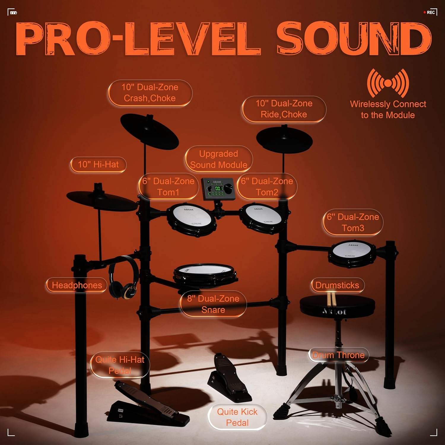 AKLOT Multi-Zone Electric Drum Set with Ukulele