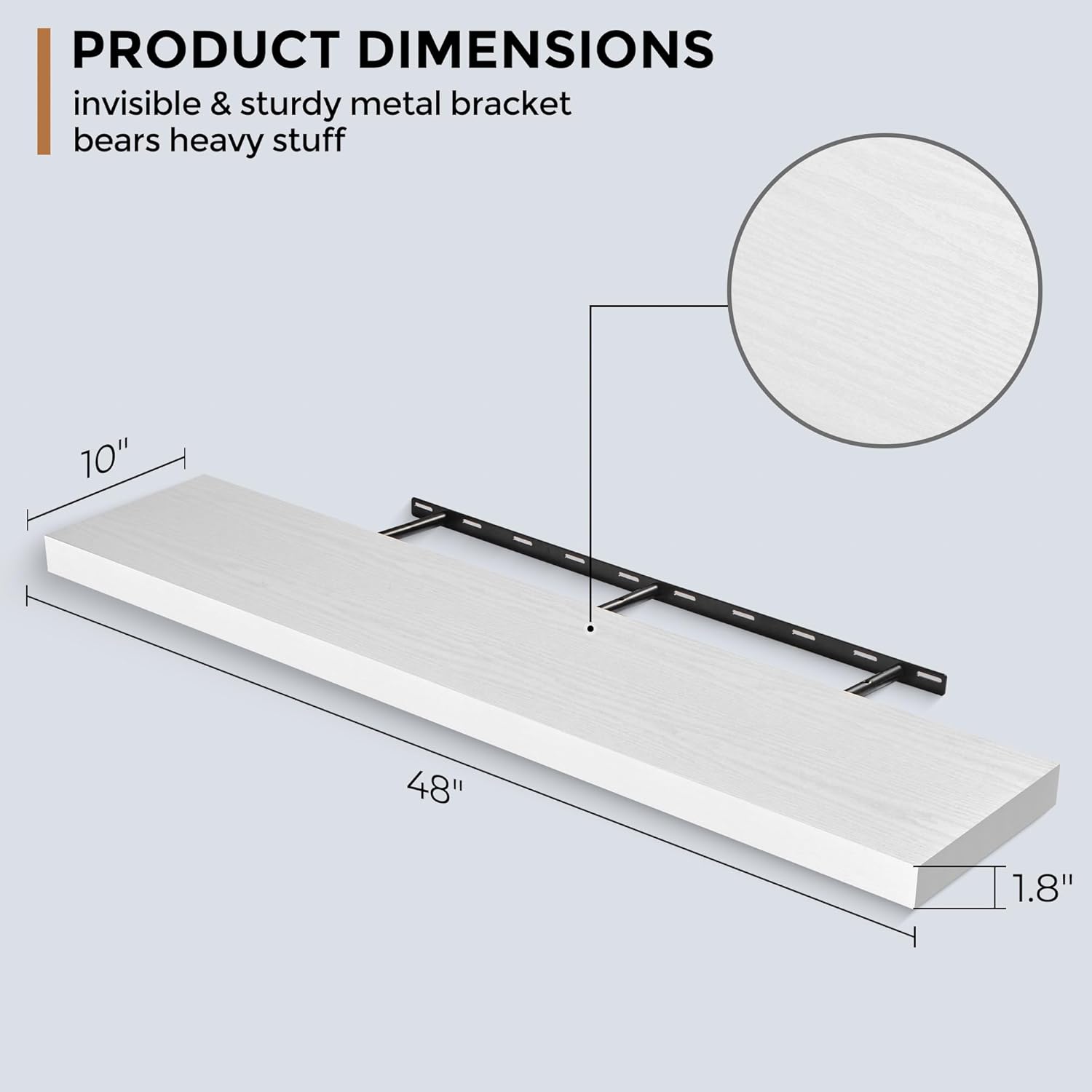 Floating Shelves - 10.3 Inch Deep Wall Shelf for Decor & Storage - Wall Mounted Display Shelving with Invisible Heavy-Duty Metal Bracket - 48