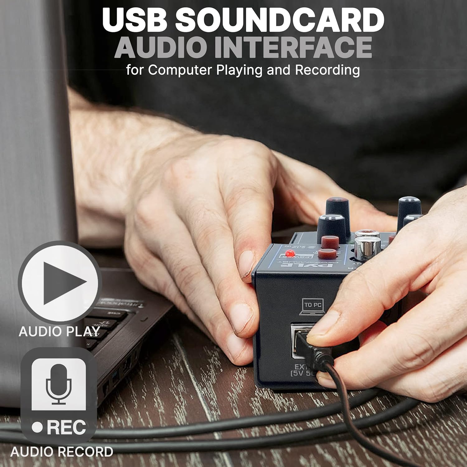 Pyle Professional Wireless DJ Audio Mixer- 3-Channel Bluetooth DJ Controller Sound Mixer w/USB Audio Interface, Combo Jack XLR+6.35mm Mic/Line/Guitar In, 3.5mm, RCA, AUX, Headphone Jack- PAD33MXUBT.5