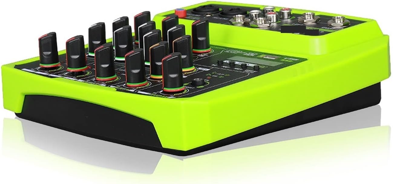Audio Mixer, 4 Channels Sound Mixer Interface Professional Studio Recording Sound Card Mixing Console Microphone 48V Phantom Power Audio Quality,Groen-L