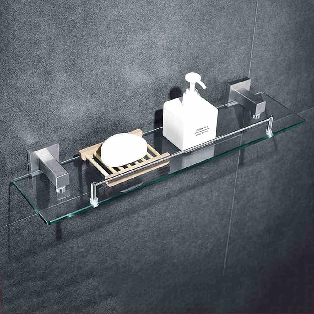 Storage Shelves， Brushed Stainless Steel Glass Shelf， Wall Mount Floating Shelf， Rounded Corners， Waterproof， Easy to Clean， fo，