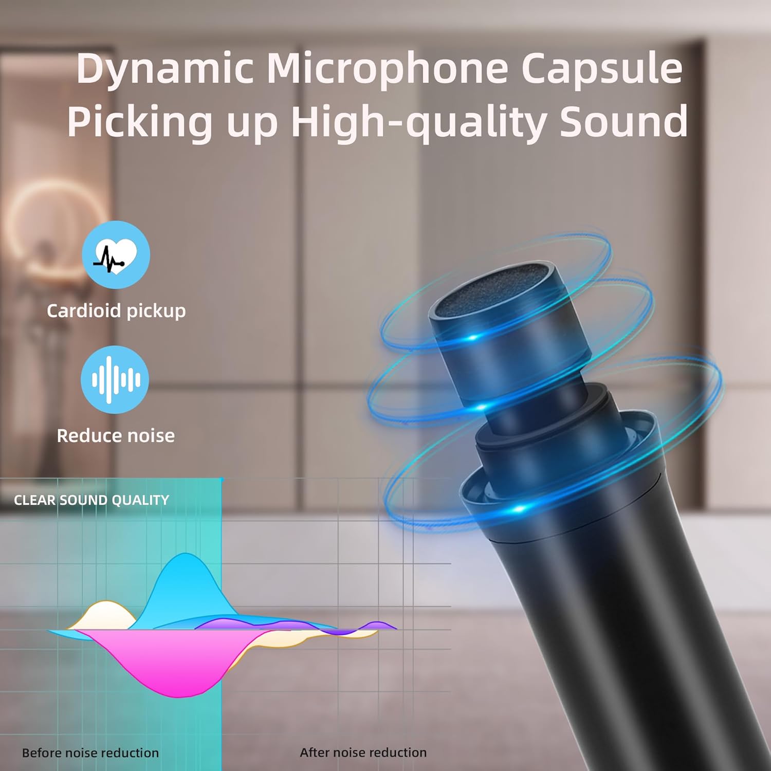 UHF Wireless Microphone Systems, 4 Channels Cordless Handheld Dynamic Karaoke Mic Set, Auto Connect 300ft Range Transmission for Singing, Karaoke, DJ Party, Church, Wedding, PA Speaker