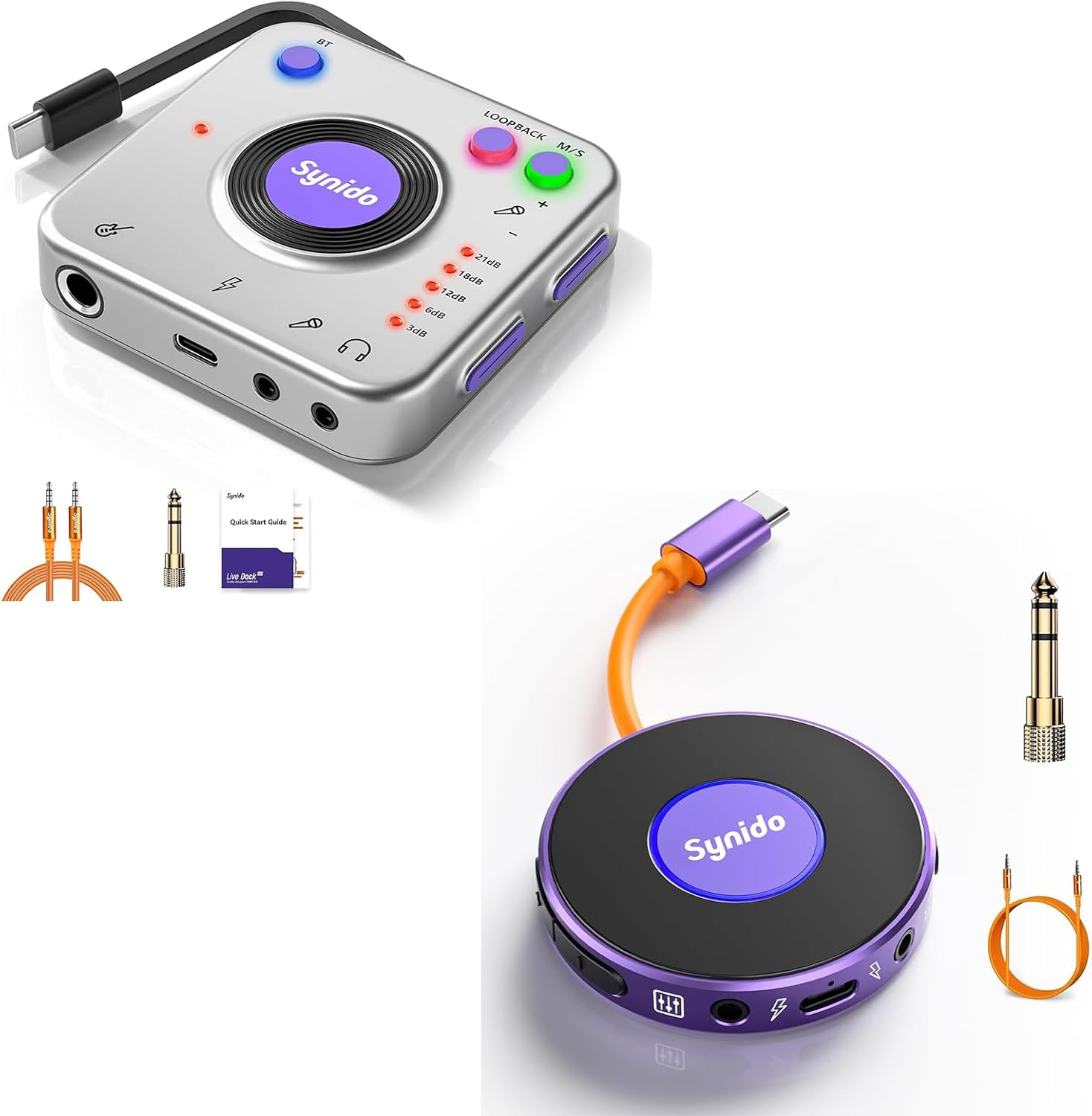 Synido Portable Guitar Audio Interface for Recording Music and Live Streaming (A20)+(A10)