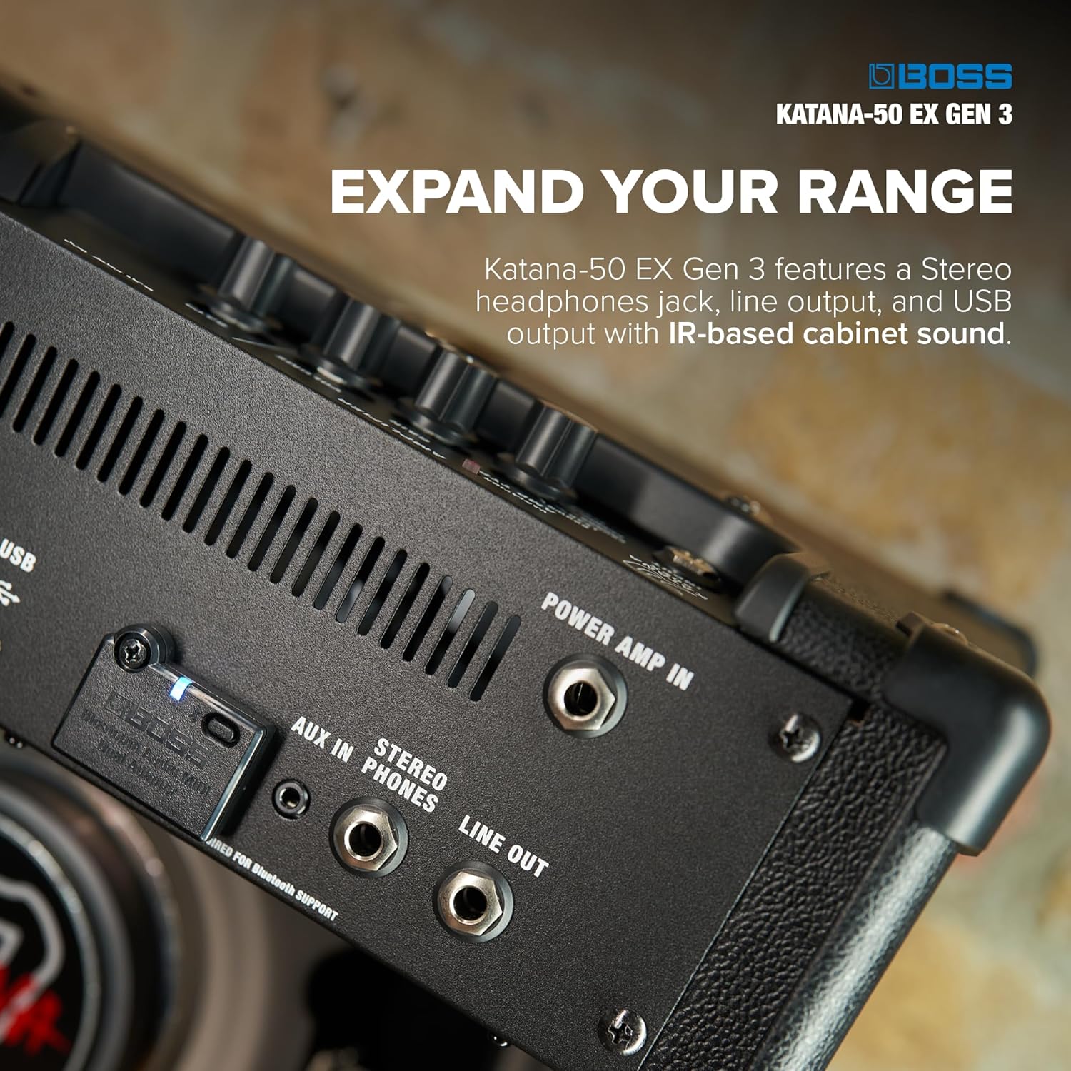 BOSS Katana-50 EX Gen 3 Guitar Amplifier | Compact 50-Watt Combo Amp Expanded for Live Performers | Upgraded Custom 12-Inch Speaker | Line Out & Stereo Expand | GA-FC/GA-FC EX Foot Controller Support