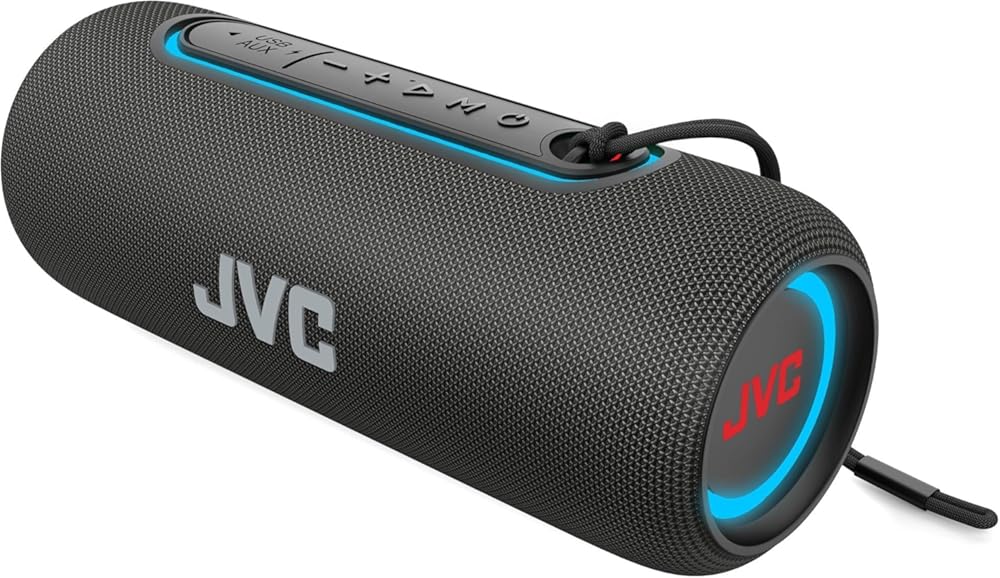 JVC Illuminated Portable Wireless Speaker with 20W max outputs, Dynamic Sound, Bluetooth 5.0, TWS Capability, USB-C, IPX5, AUX in, up to 5-Hour Battery Life - SPPA5BTB (Black)
