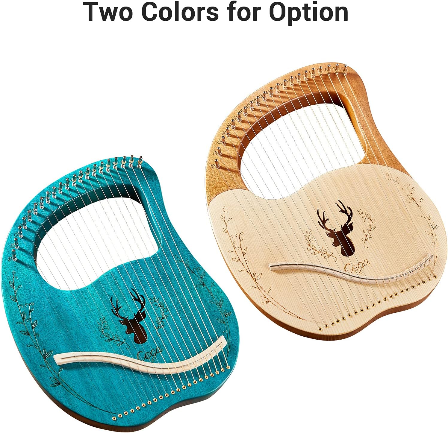 Lyre, Lyre,Cega 21 Metal Strings Lyre Harp Box Lyre Harp Spruce Topboard Mahogany Backboard String Instrument with Tuning Wrench Strings Picks Music Note Sticker