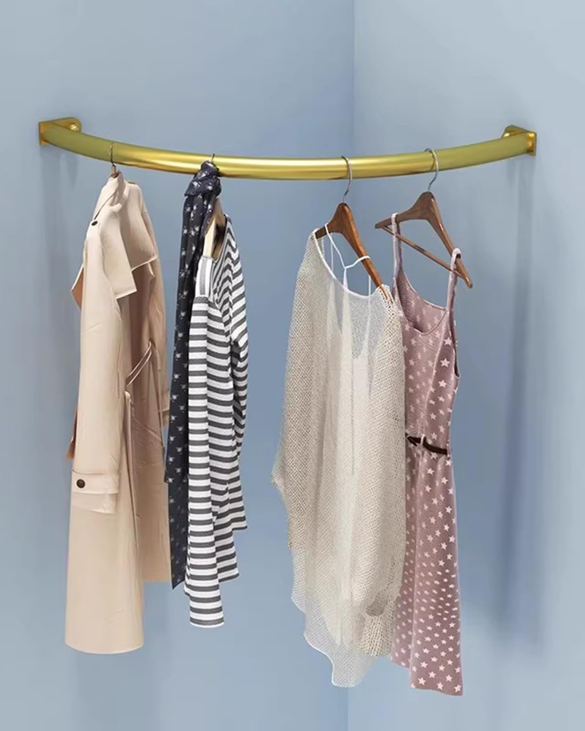 Closet Rod Curved Corner Wardrobe Rod Pipe Support, Saving Space Cloakroom Bathroom Clothes Hanging Bar Organizer(Gold,100x100cm (39.4x39.4