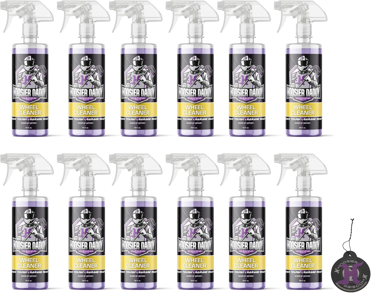 Hoosier Daddy 16oz Wheel Cleaner - Powerful Formula Removes Brake Dust, Grime, and Dirt for Sparkling Rims, Safe for All Wheel Types, Easy Spray Application + Air Freshener (12-Pack)