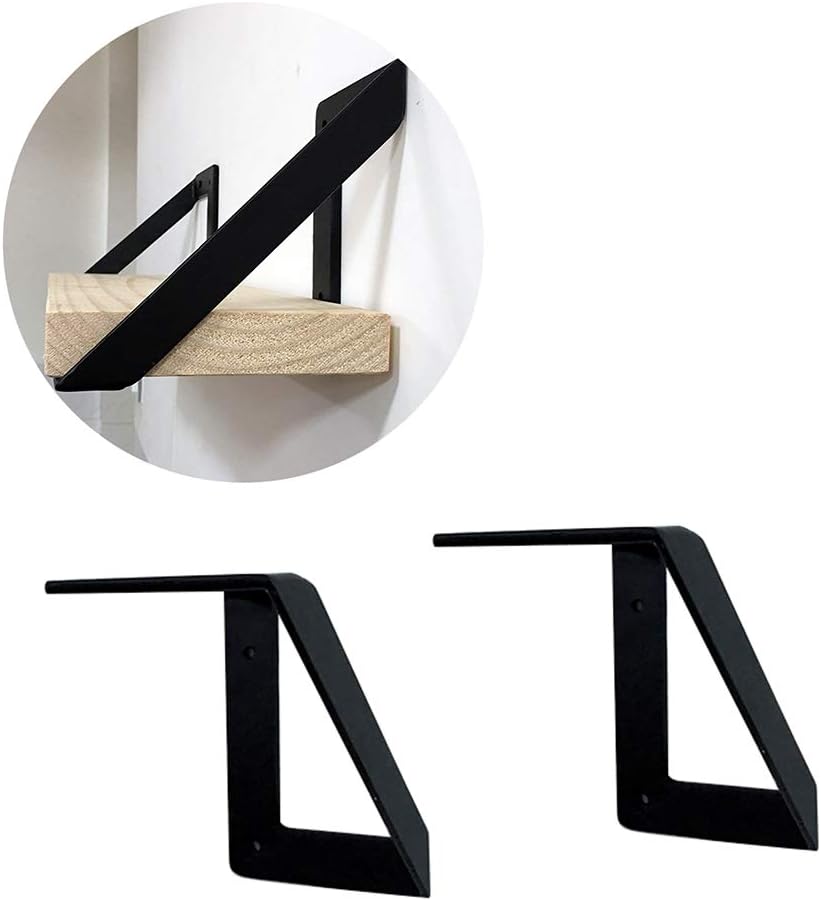 2X Wall Mount Floating Shelf Heavy Duty Thick Triangle Metal Industry Shelf Decorative Corner with Screws Up and Down Installation