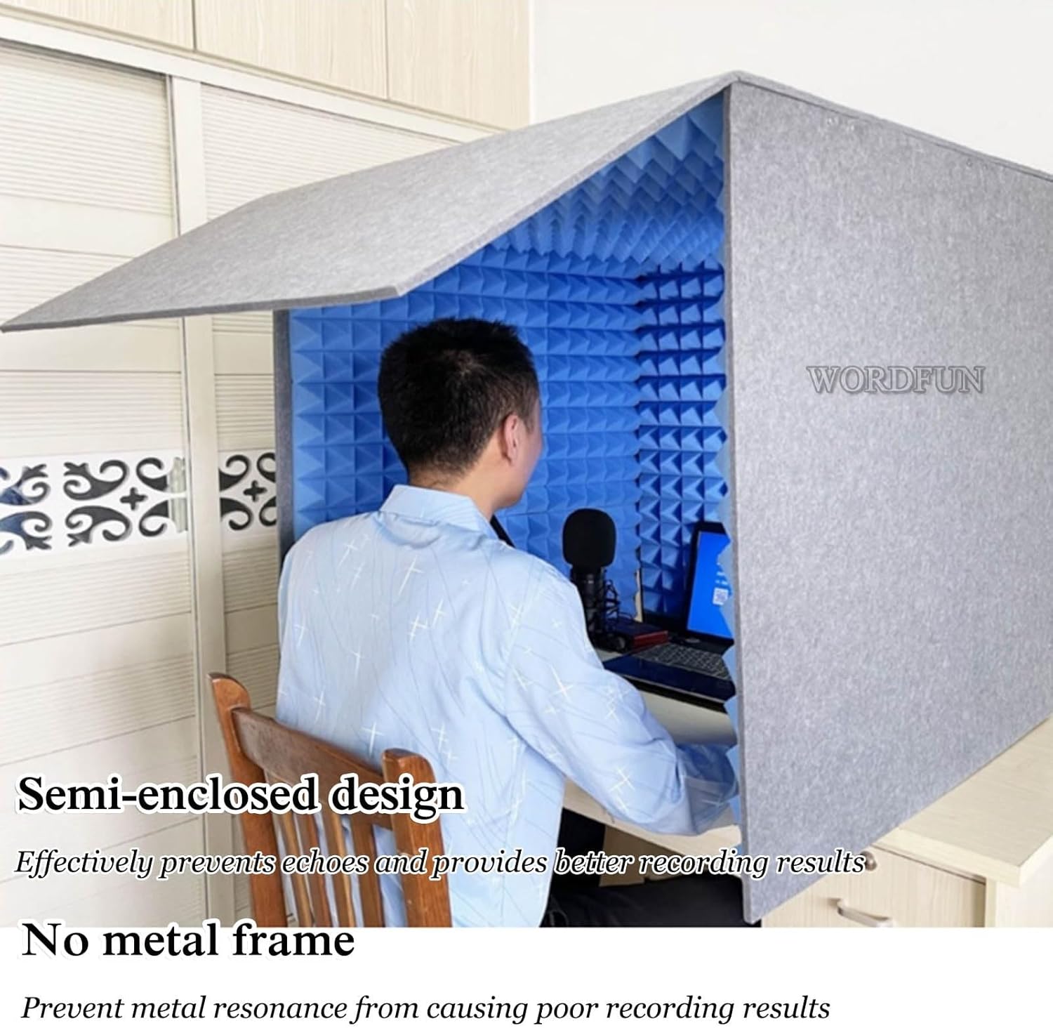 Portable Recording Studio, Sound Absorbing Screen, Microphone Foam Studio Cube for Home Studio Music Recording (Blue)