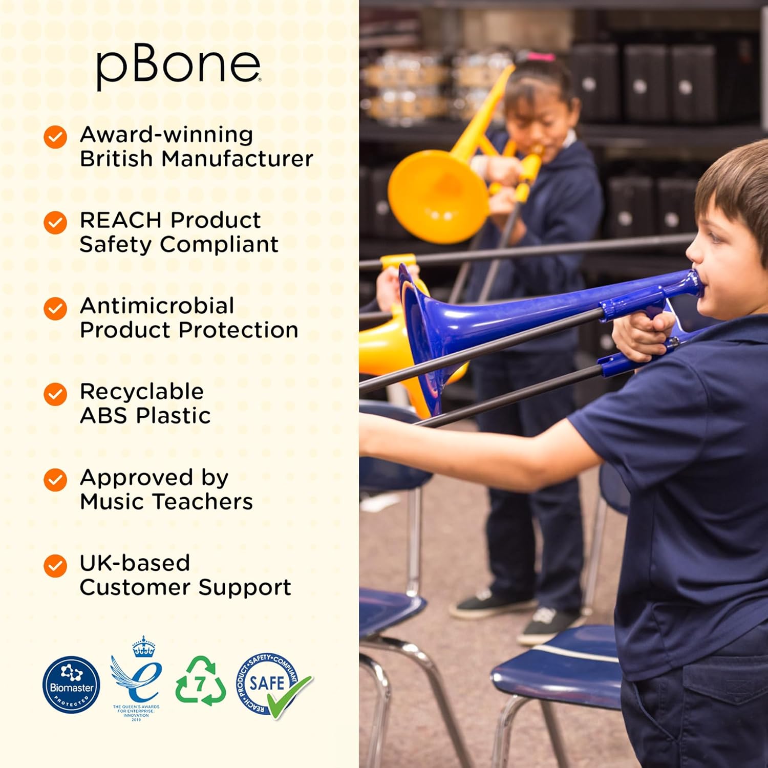 pBone Bb Plastic Trombone - Lightweight pInstruments Design with Ergonomic Grip - Includes Mouthpieces & Carrying Bag - Authentic Bb Sound for Students & Beginners - Durable ABS - Black