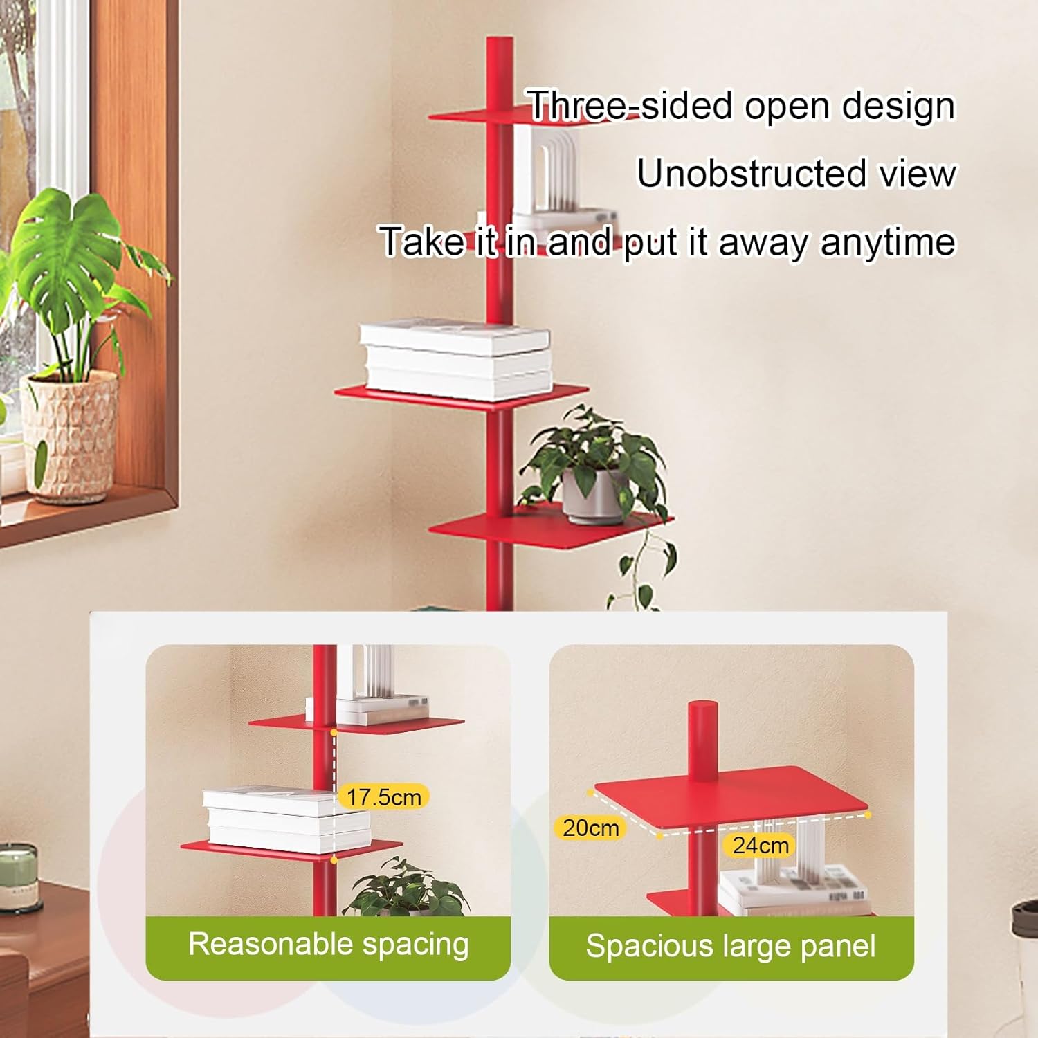 9 Tier Metal Spine Bookshelf Tower, Vertical Bookshelf, Adjustable Vertical Spine Book Tower Floor, Tall Open Display Storage Organizer for Study Room, Living Room(White)