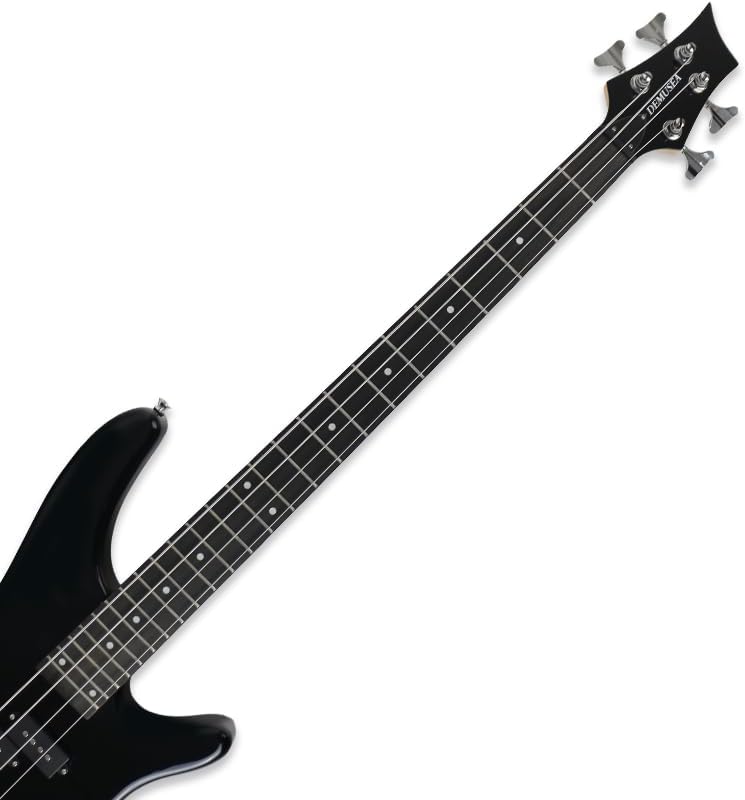 electric bass guitar full size standard 4strings glossy black 34inch scale length 24frets maple neck phoenix body fixed bridge 2V 2T control for beginner starter practice show (BK-YIB30)