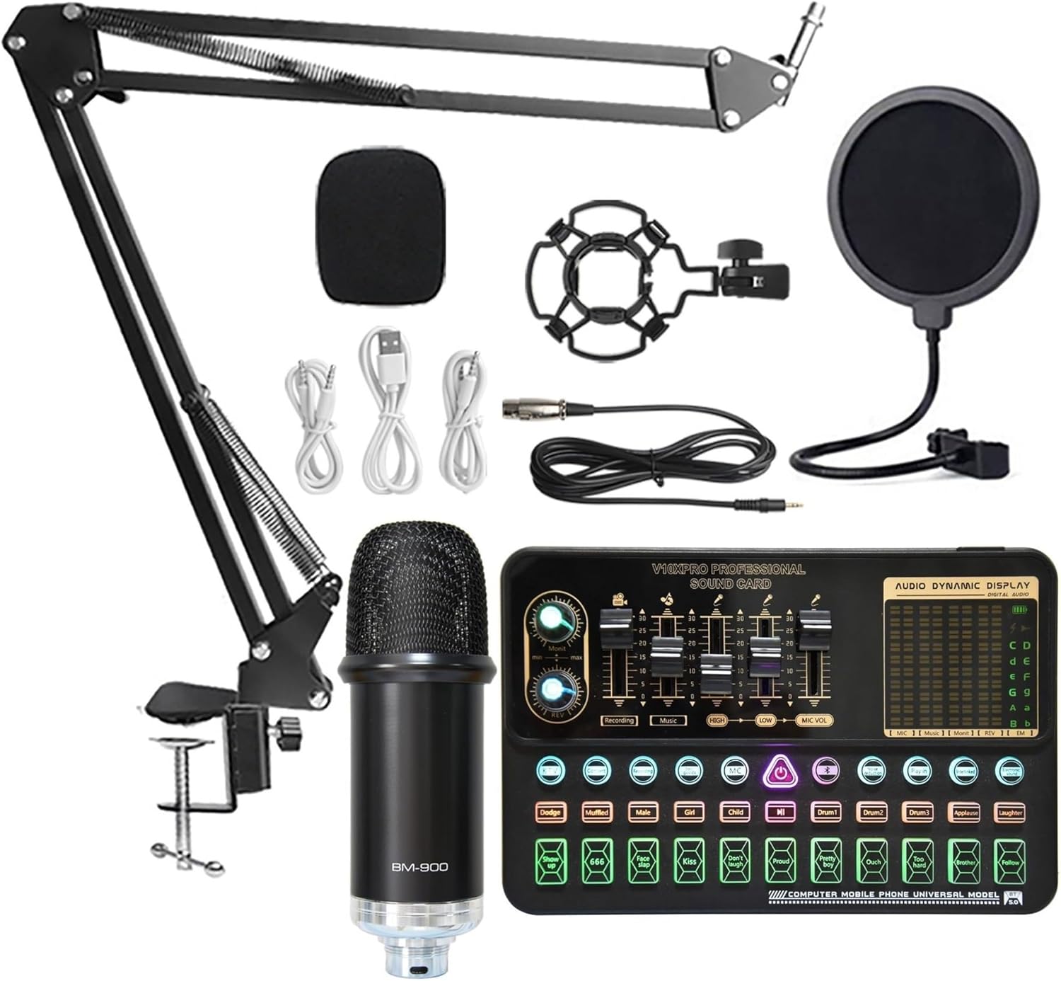 Sound Card Kit BM800 V10XPro Mixer Sound Card Studio Audio Mixer Singing Noise Reduction Microphone Voice Live Broadcast Phone Computer Record Studio Setup For Recording Music